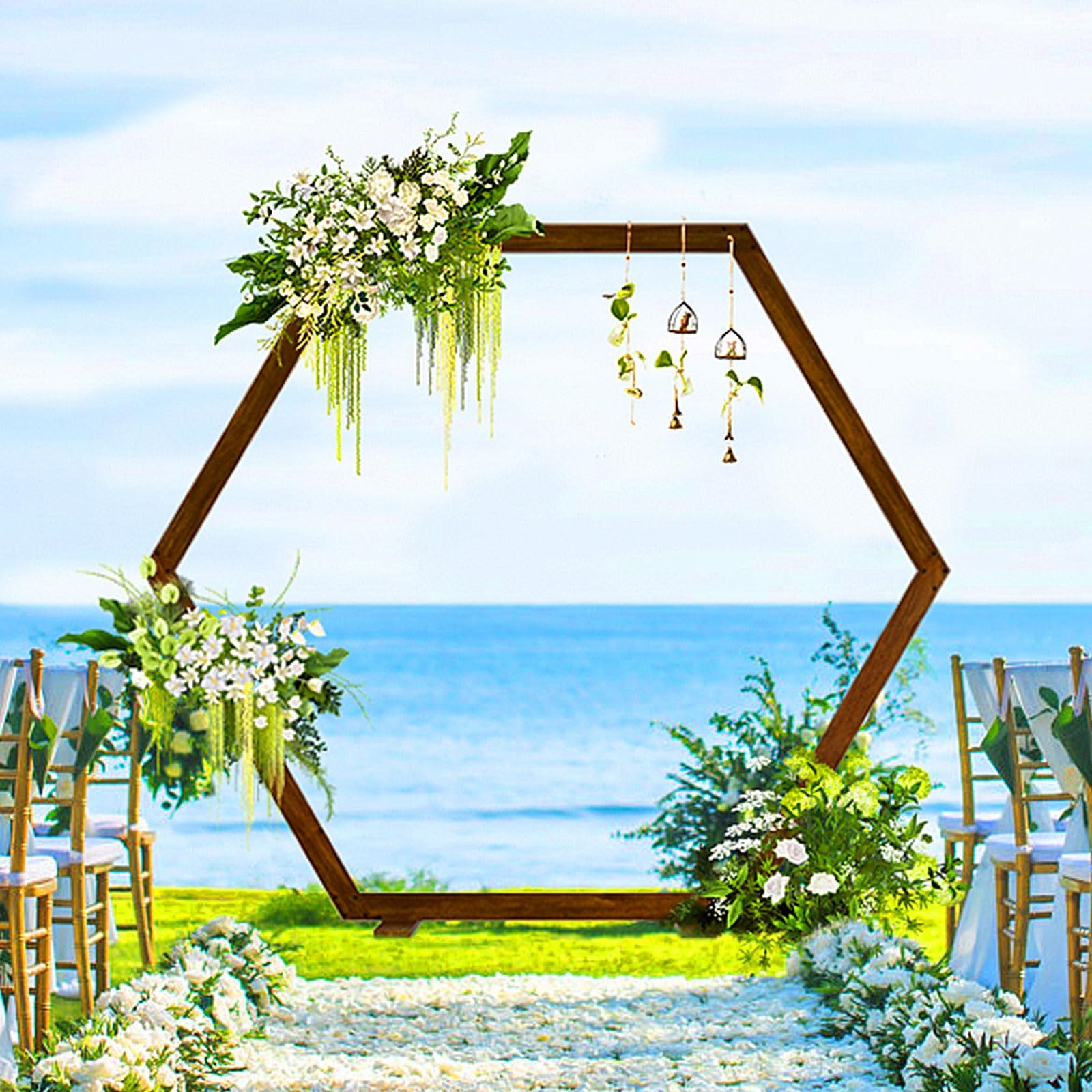 Holz-Hochzeitsbogen aus sechseckigem Holz, für Zeremonie, rustikale Hochzeit, Geburtstag, Partys, Innen- und Außenbereich, Gartendekoration, einfach aufzubauen, Hochzeits-Holzbogen, Hochzeitslaube
