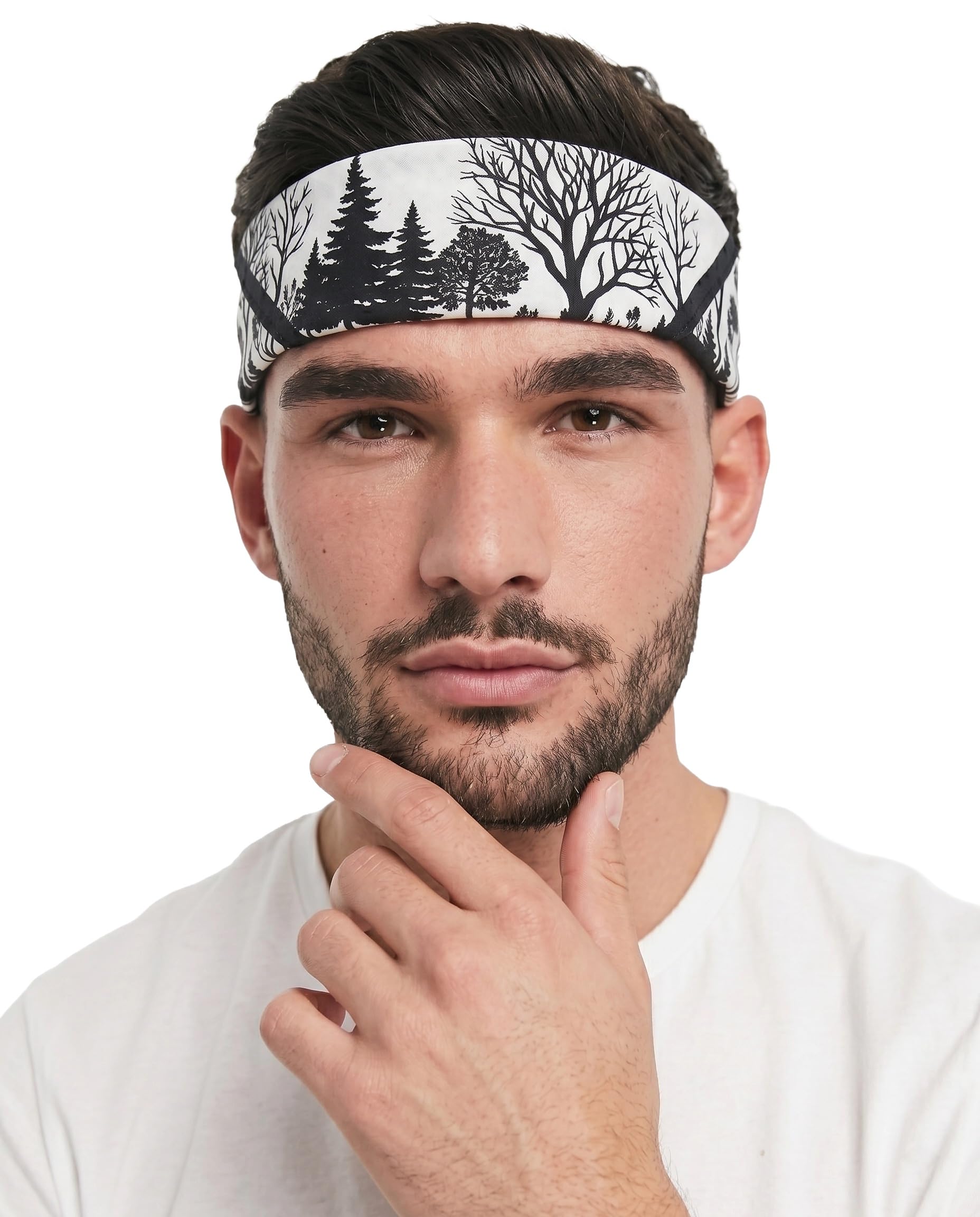 Forest Silhouette Digital Print Cotton Square Scarf | Minimal Designer Bandana for Men-image-17