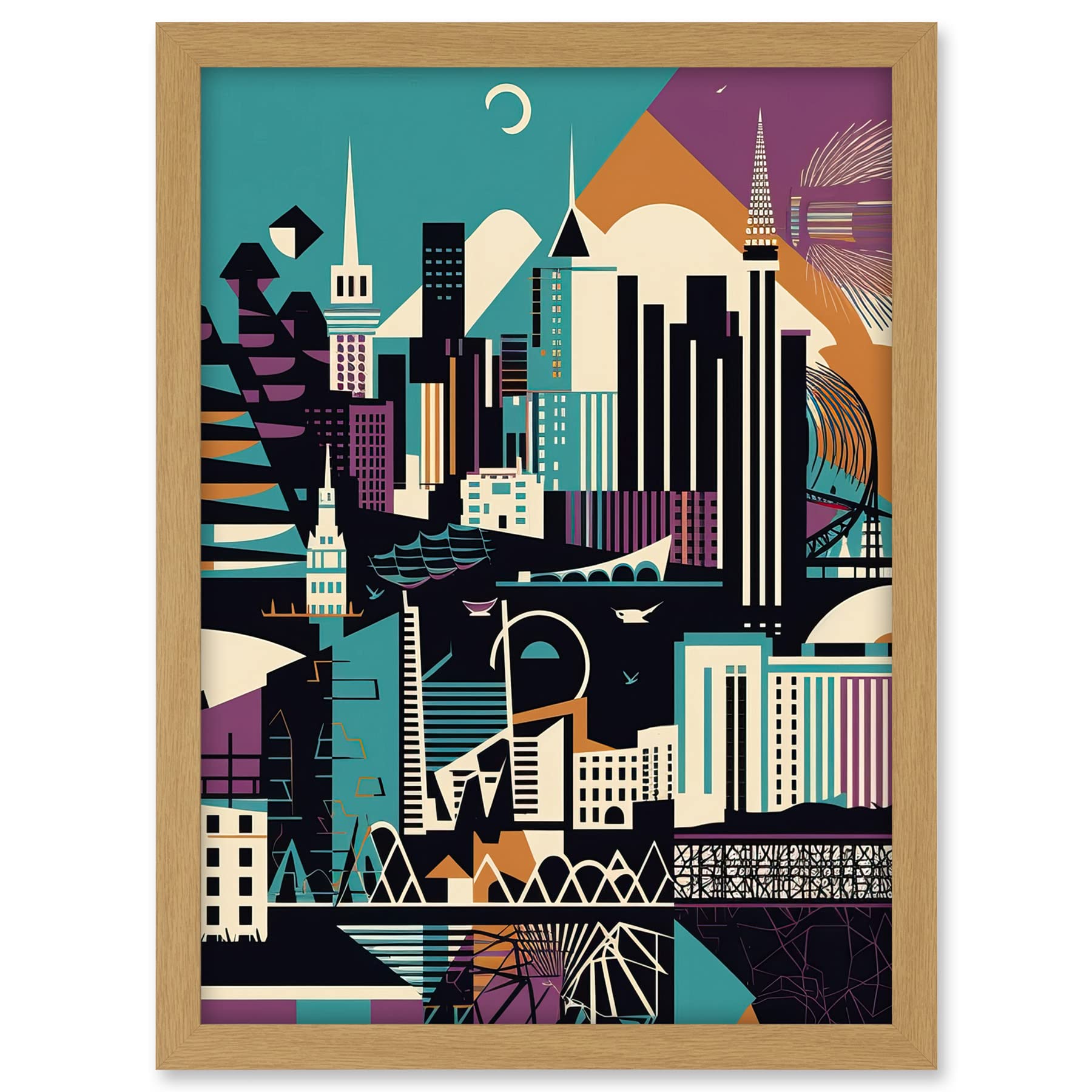 Artery8 Dundee City Modern Abstract Geometric Cityscape Artwork Framed A3 Wall Art Print