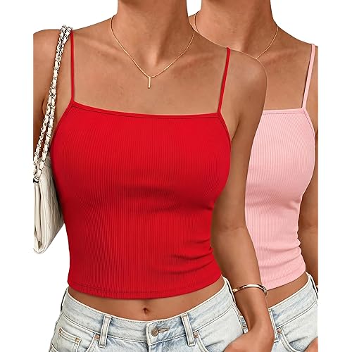 Ekouaer Women's Ribbed Spaghetti Strap Camisole Tank Top 2 Pack