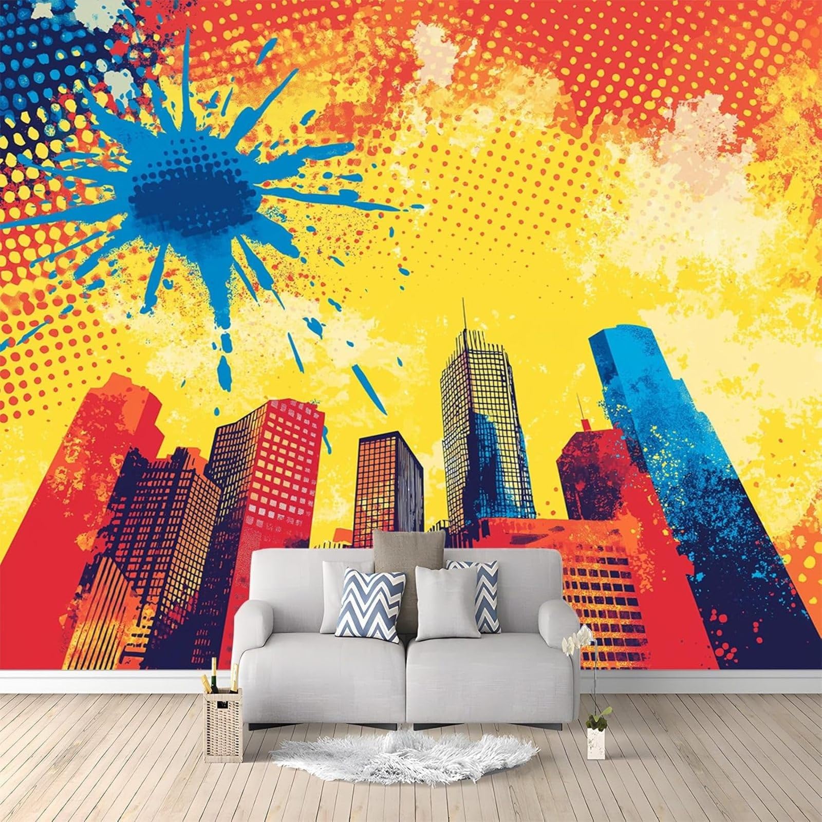 hgjdjhnf Photo Wallpaper 3D Effect Comic City Living Room Bedroom Art Wallpaper UV-Resistant Wall Decoration Wallpaper,300cmx210cm