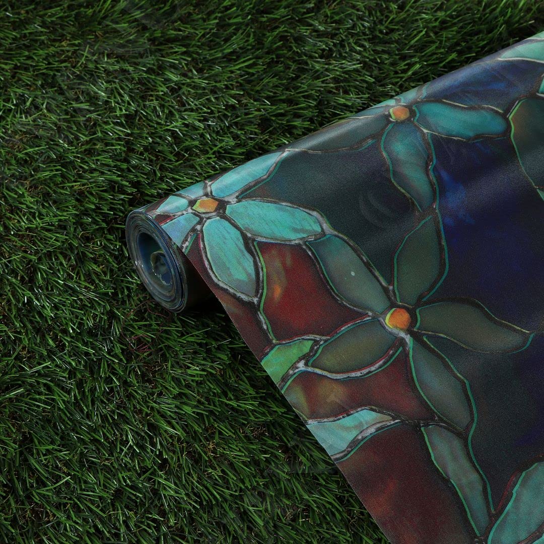 KREEPO Glass Film Privacy Printed Flora Print Window Sticker Vinyl Sheet for Front Door/Bathroom/Sidelight/Small Windows/Office Meeting Room (24"x240"Glassfilmprint28_K)