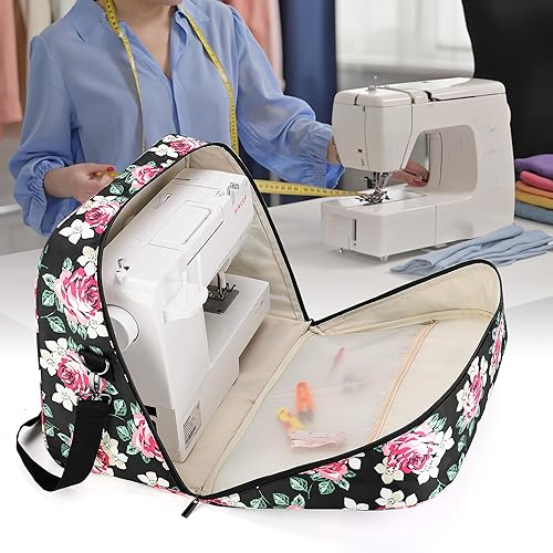 Miniatura 14 de Teamoy Estuche de transporte para máquina de coser, bolsa para máquina de coser con almohadilla inferior de madera para la mayoría de máquinas