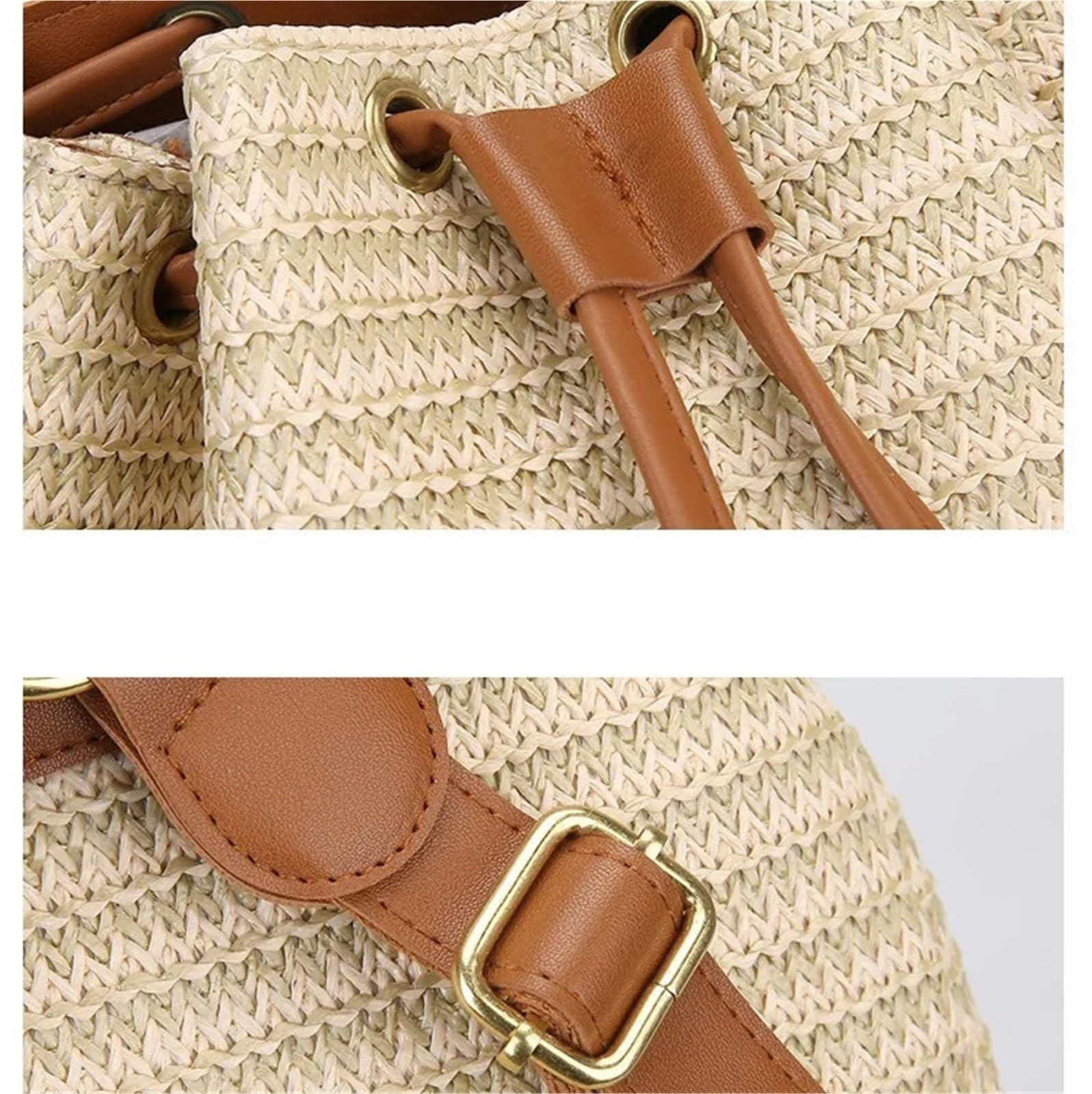 Zaino estivo a spalla vuota in paglia Boho da donna