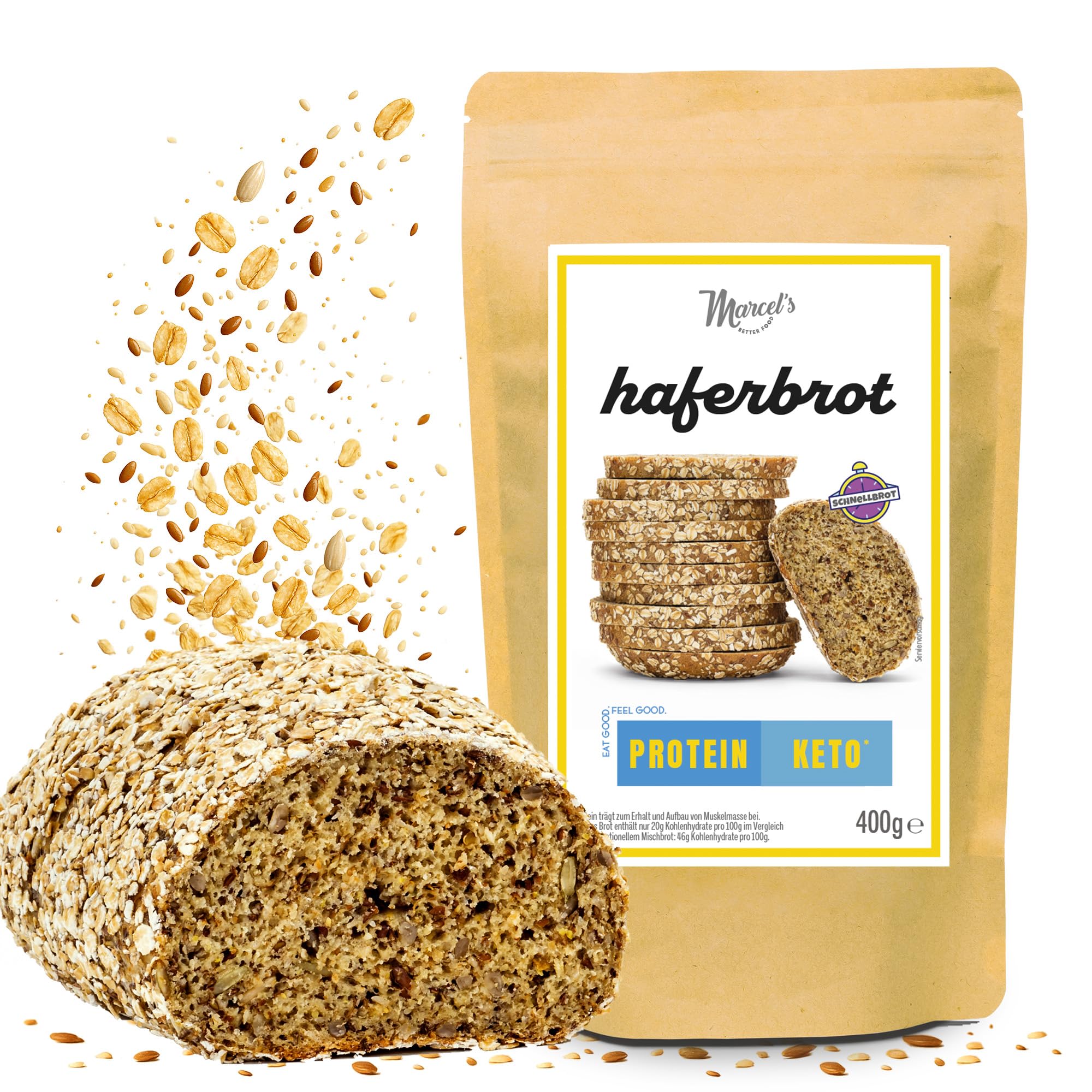 Marcel's Haferbrot – Brotbackmischung für mildes Sonnenblumenbrot (1200g - für 3-4 Brote) | 50% weniger Kohlenhydrate | Keto & Vegan | Bleibt 10 Tage frisch – Ofenfertig in 1 Minute