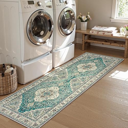 Miniatura 166 de Lahome Tapete tribal bohemio, pequeño, suave, antideslizante, lavable, de pelo corto, para piso en puerta, interior, entrada, baño, silla, Verde