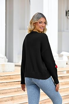 トップス MURRAL FRAMED FLOWER KNIT SWEATER BEIGE Aedceal Women Floral Sweater Long Sleeve Round Neck Casual Lounge