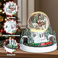 Vista 4 de MUMTOP Globo de nieve de Navidad, casas de pueblo de Navidad con tren giratorio, escena de nieve iluminada que cambia de color con música