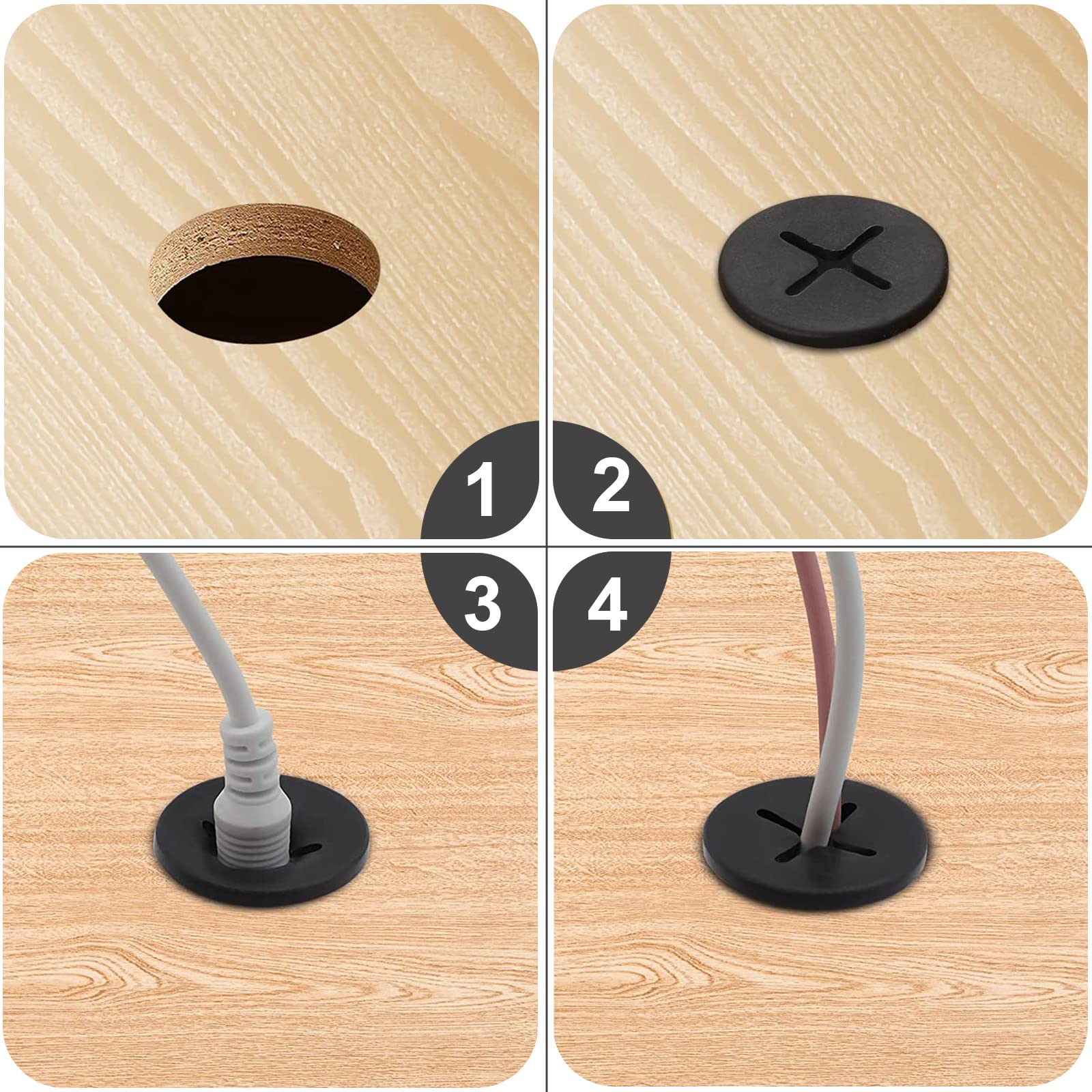 Passacavo Silicone Flessibile, 20 Pezzi 25mm Passacavi in Gomma, Copertura Foro Per Cavo 20mm, con Trapano Gomma Passacavo Copriforo, Adatto per Scrivania, Tavolo, Altri Mobili (Nero)
