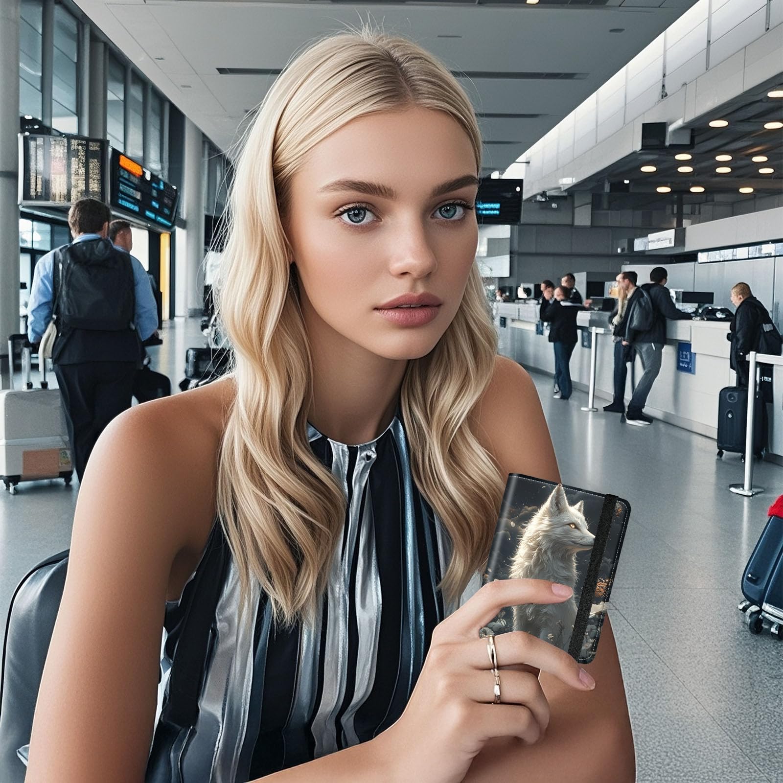Custodia per passaporto con blocco RFID, in pelle PU, accessori da viaggio con slot trasparente per carte CDC, custodia sottile per passaporto per donne e uomini, Volpe farfalla fiore notte
