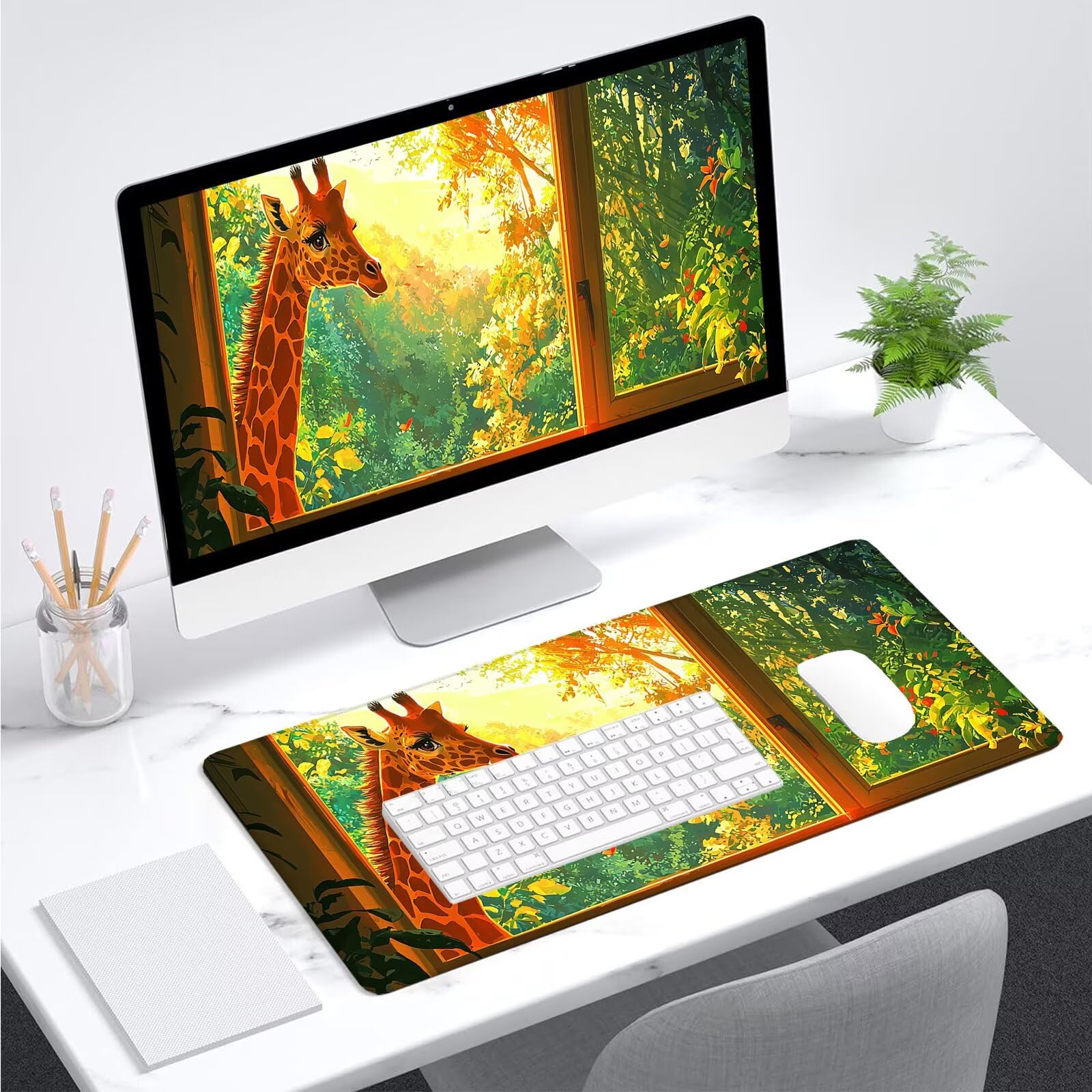 Podkładka pod mysz do gier, XXL zielona podkładka pod mysz 1000 x 500 mm, podkładka pod biurko ze szwami na krawędziach, podkładka pod mysz z żyrafą wodoodporna antypoślizgowa do akcesoriów biurowych