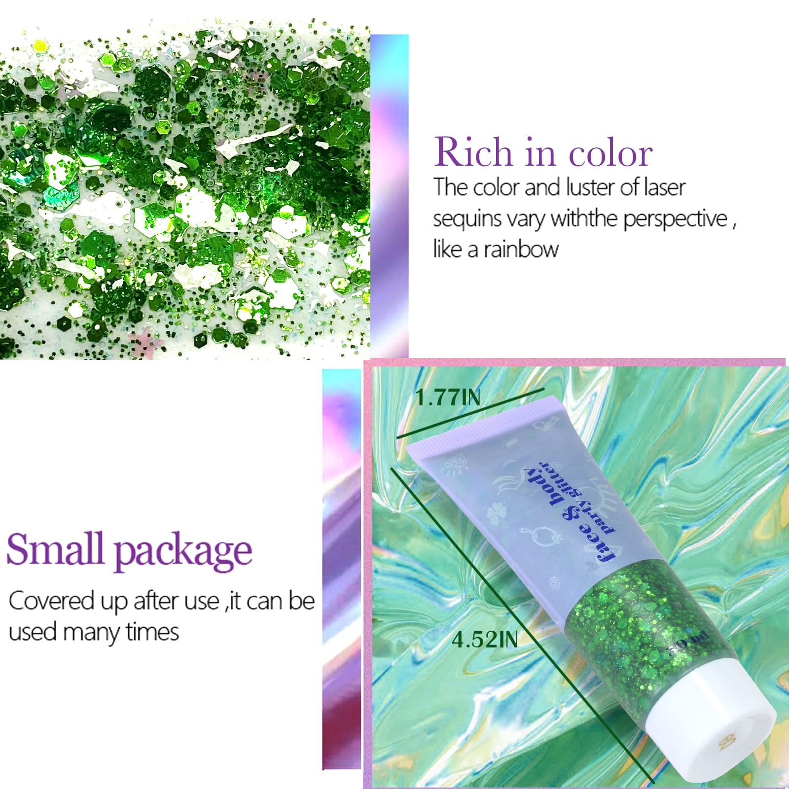 Prreal Body Glitter Gel 50ml, Face Glitters Body Gel Sequins Shimmer Liquid Eyeshadow - Image 3