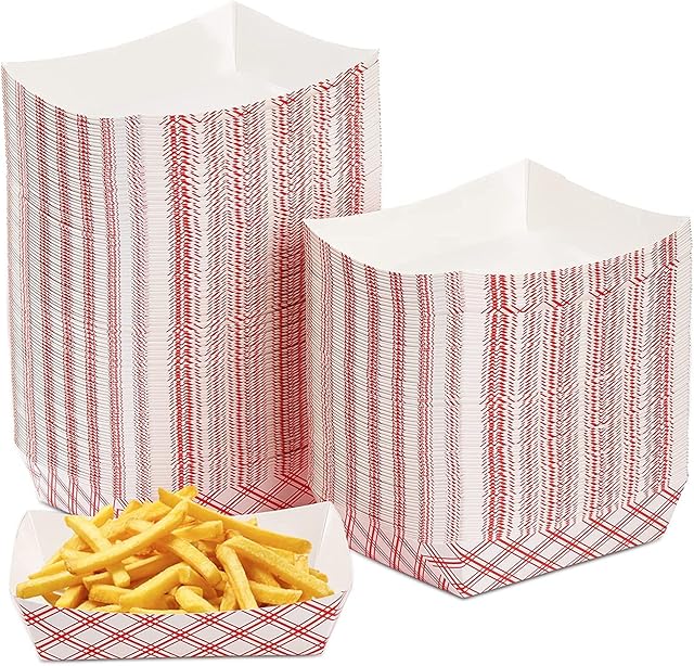 Bekith 200 Pack Kraft Paper Food Tray Disposable Serving Boat Basket Holders Paper Snack Trays for Fries Hot Dogs Popcorn Lunch, 5.3 inch (13.5cm)