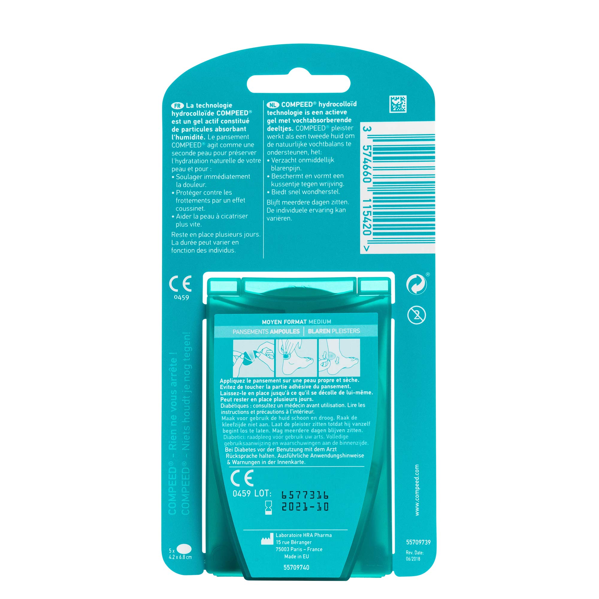 Compeed Medicazioni Per Vesciche – Formato Medio, 5 Cerotti Idrocolloidi 6,8x4,2 Cm, Guarigione Rapida, Effetto Cuscinetto