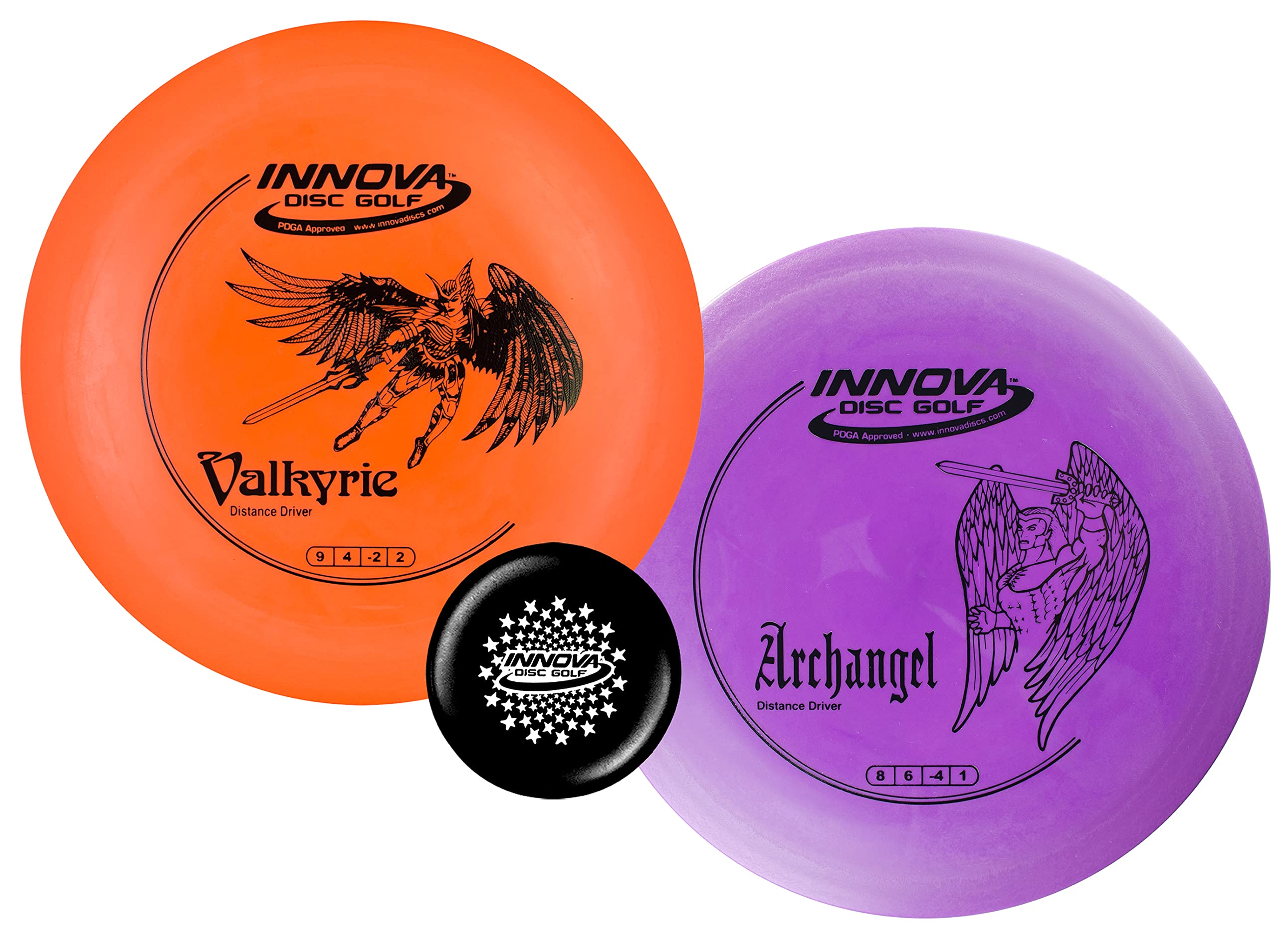 Innova Discs DX Valkyrie and DX Archangel with Innova Stars Mini (Disc Golf Distance Drivers and Disc Golf Mini Marker) Colors Will Vary