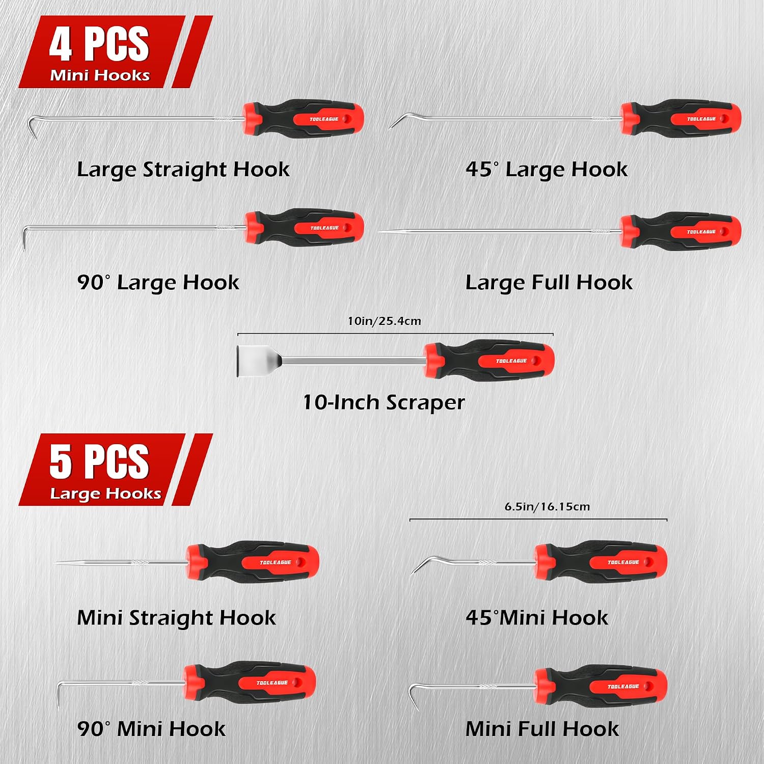 TOOLEAGUE 9Pcs Precision Pick and Hook Set with Scraper and Magnetic Telescoping Tool Kit for Automotive and Electronic Hand Tools Car Auto Oil Seal/O-Ring Seal Gasket Hand Pick Up Tools