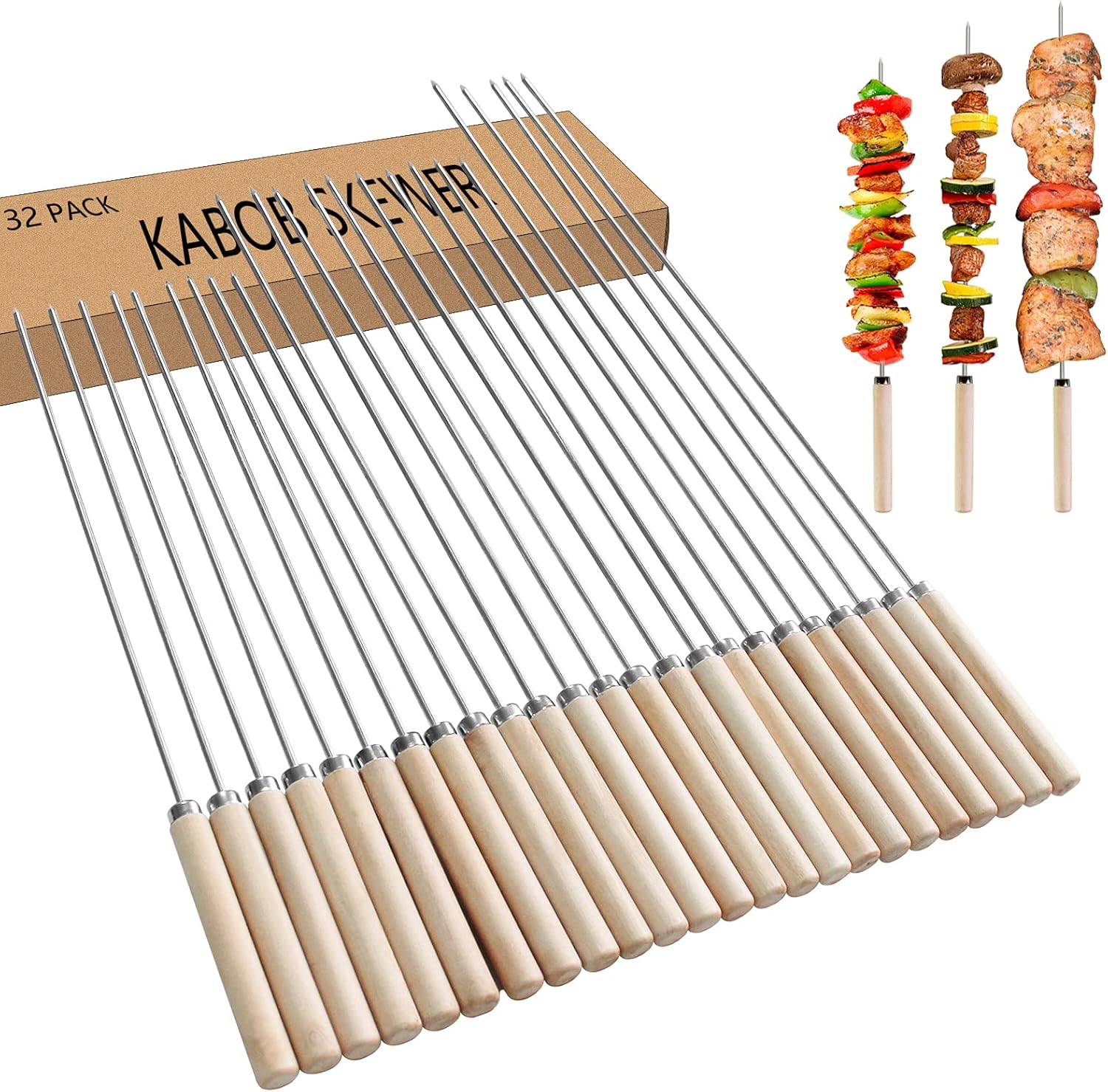 WONGYEE Kabob Skewer with Wood Handle, 32 Pcs Smores Skewers for Fire PitLarge Stainless Steel Brazilian-Style BBQ Skewers,BBQ Stick Needles Outdoor Outings Cooking Tools : Patio, Lawn & Garden
