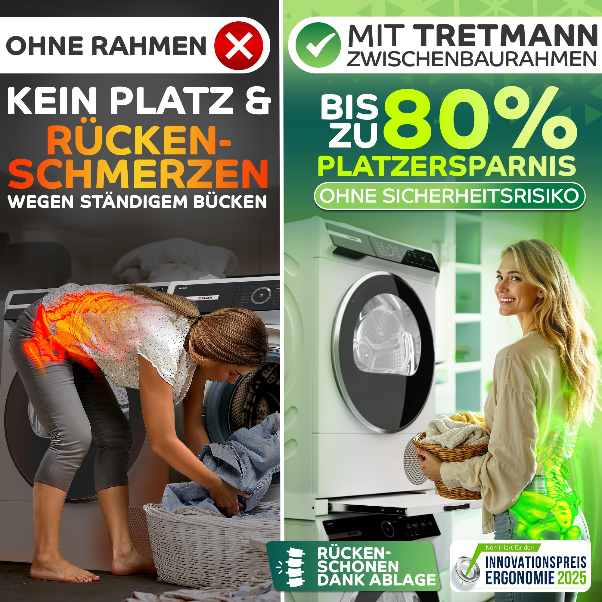 NEU Tretmann Universal Zwischenbaurahmen SET -extra Stabil [StützStrebe] mit Ablage Waschturm Verbindungsrahmen, Verbindung Alternative zu Waschmaschine Trockner Schrank, stacking kit, washtower
