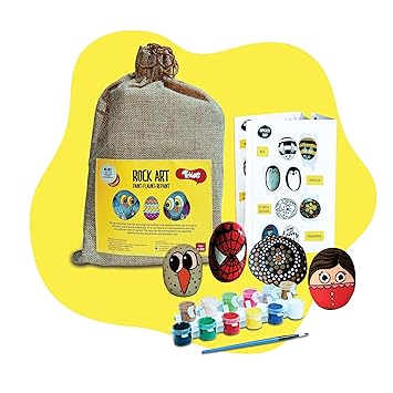 Toiing Rock Art Kit | Creative Reusable Painting DIY Kit | Indoor Art & Craft Kit with Paints & Paintbrush | Birthday Gift for Kids Age 4 Years & Above