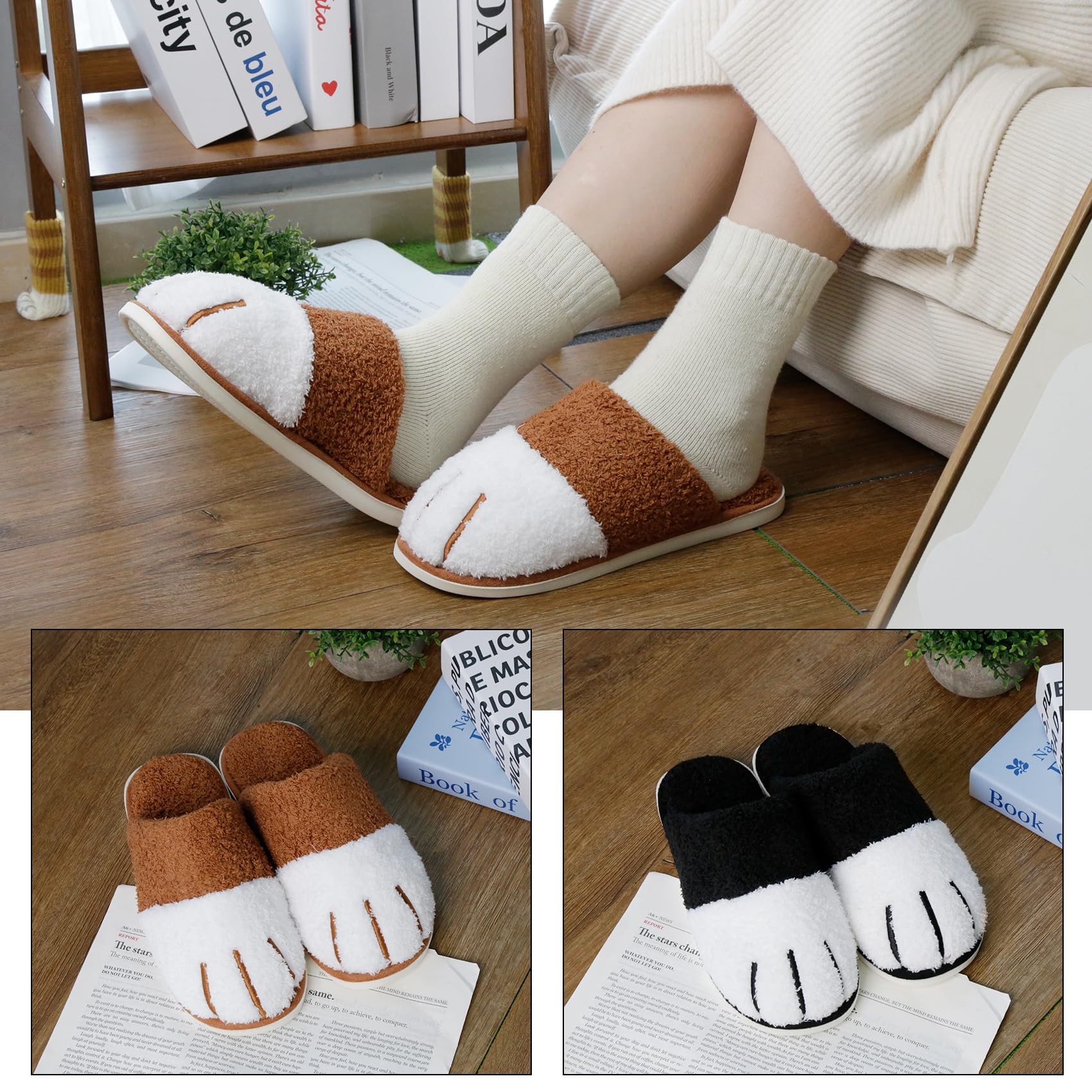 Wostock Ciabatte Donna Peluche Zampe di Gatto in Cotone per Donne Animali Calde Inverno Memoria Schiuma Morbido Antiscivo Accogliente Ciabatte per Casa per Ragazze Ospiti Interne Esterne