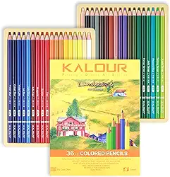 KALOUR PDAS Conjunto de lápis de cor de paisagem amarela de 36 peças, lápis de cor de madeira pré-afiados para adultos, artistas iniciantes, livros de colorir desenhando e esboçando