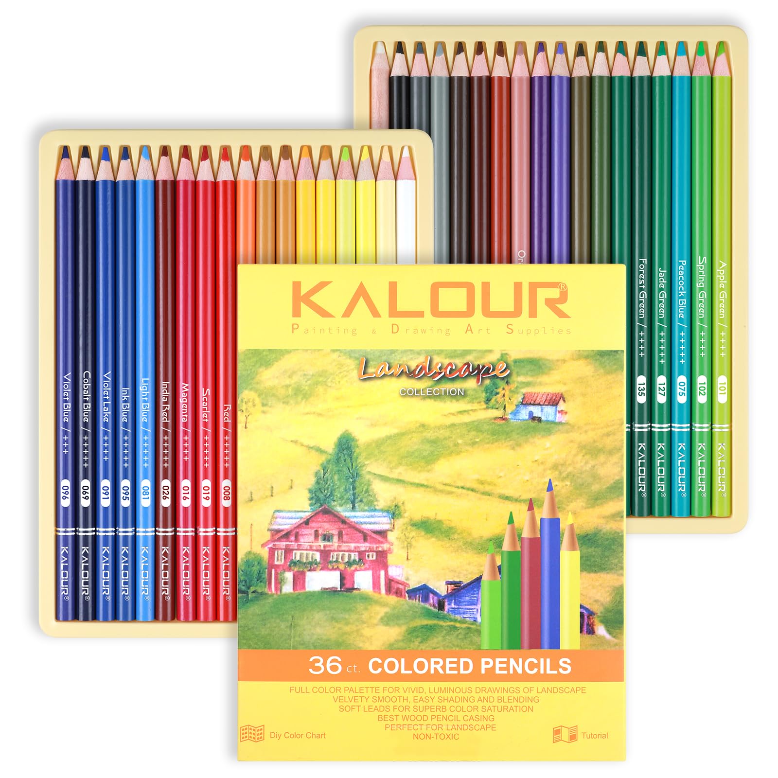 KALOUR PDAS 36-piece Yellow Landscape Colored Pencil Set, Pre-sharpened Wooden Colored Pencils for Adults Artists Beginners Coloring Books Drawing &amp; Sketching