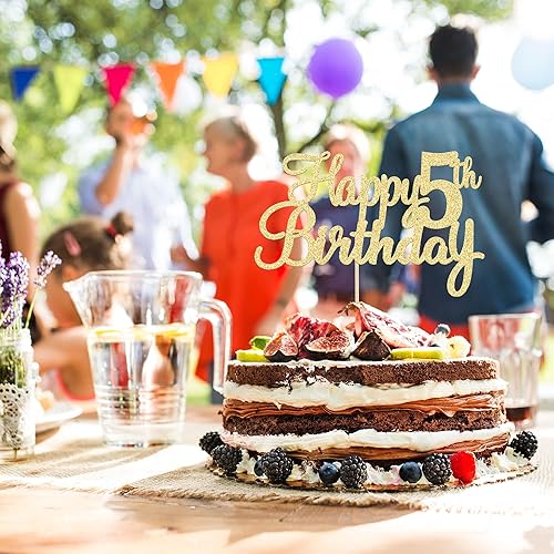 Miniatura 5 de Gyufise 1 pieza de decoración para pastel de 5 cumpleaños con purpurina para quinto cumpleaños, felicitaciones a 5 años de edad, 5 años, fabulosas