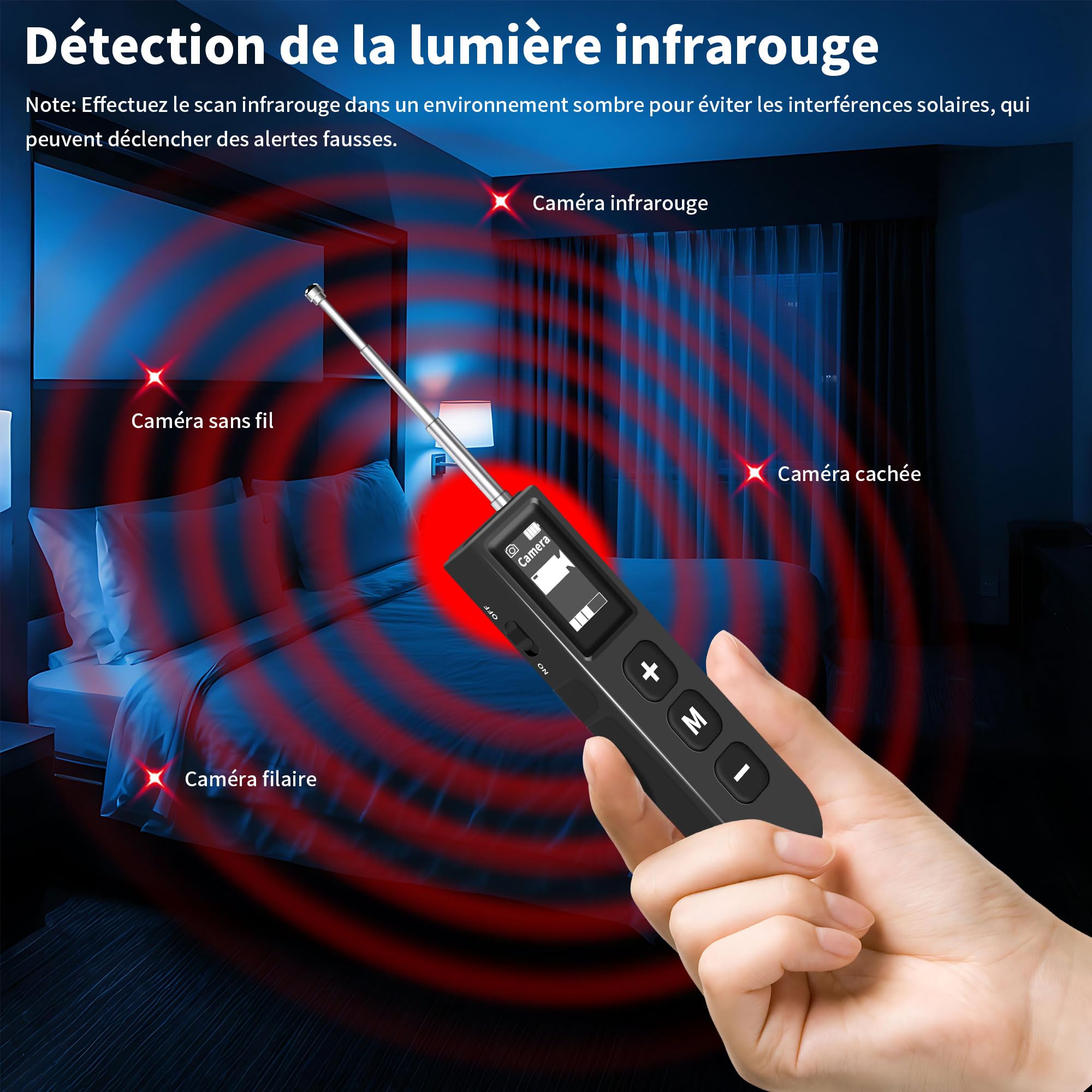 Détecteur de lit, détecteur RF, détecteur GPS, traceur, appareils auditifs, caméras sans fil pour hôtels, maisons, bureaux