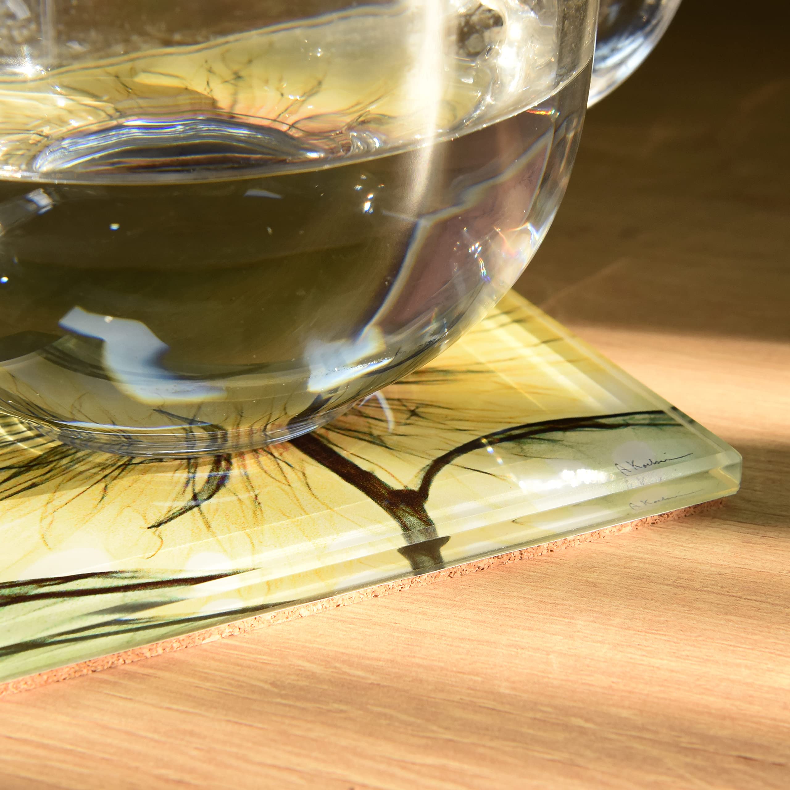 Empire Art Direct - Juego De 12 Posavasos De Flores Para Bebidas, Posavasos Para Protección De Mesa, Juego De Posavasos De Mesa De Centro, Juego De Posavasos Florales De Vidrio Con Fondo