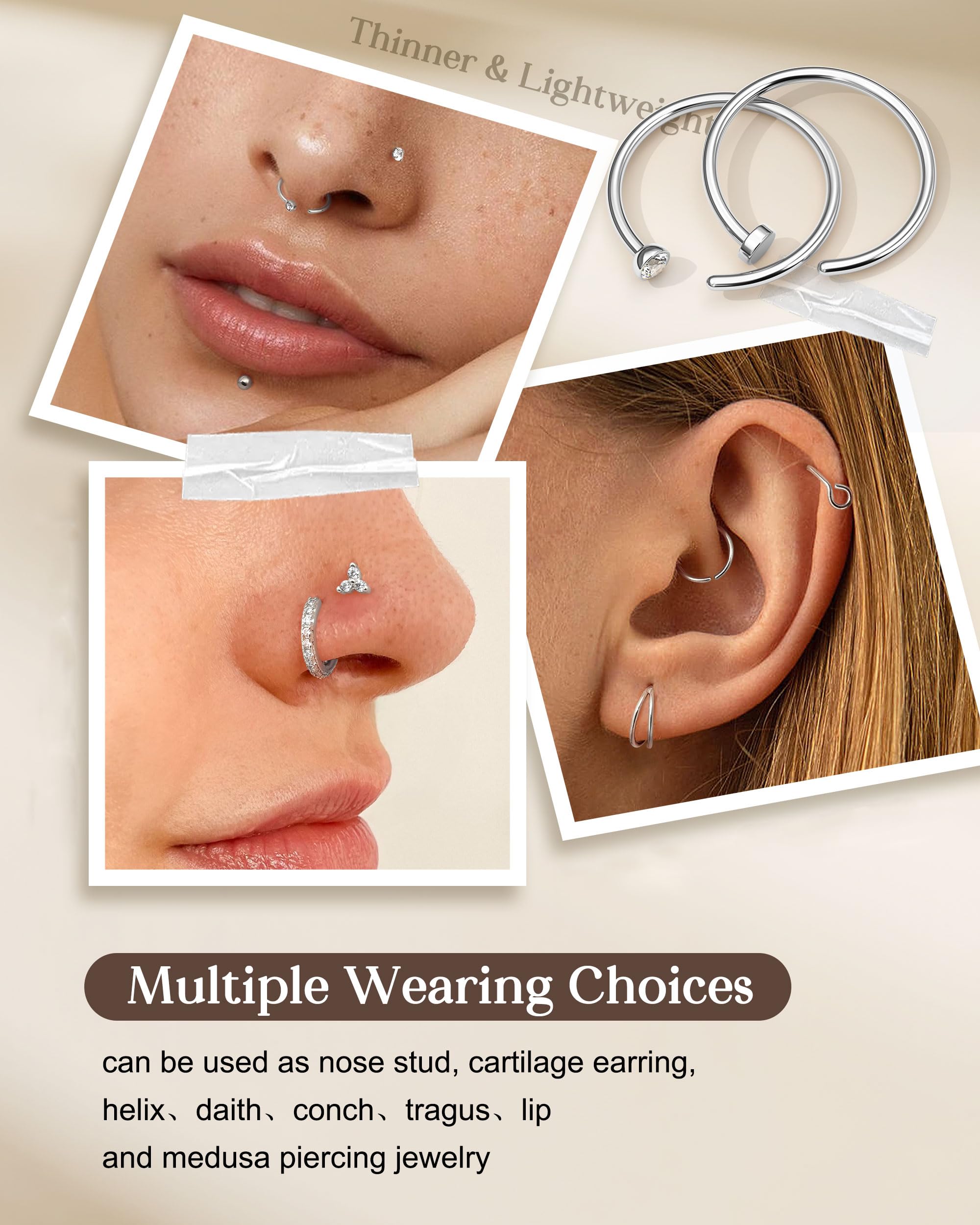 CASSIECA 14 Piezas Piercing Nariz Acero Quirúrgico Forma de L Hipoalergénico Anillos de Nariz Plata Oro Mujer Hombre