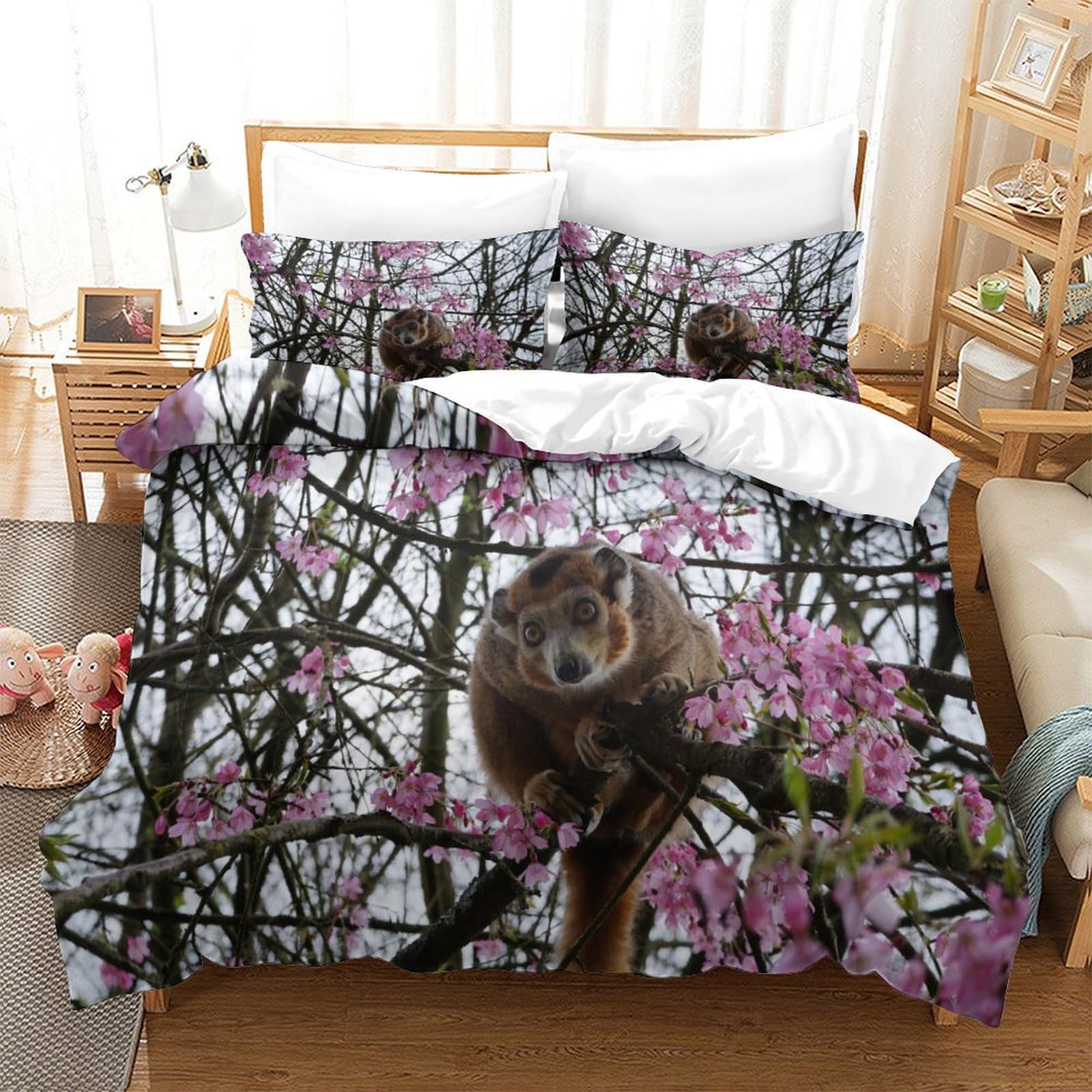 P1S9U7W5Y Bloom 3D Printed Sloth Duvet Cover Set 3pcs Microfiber Forest Bedding Set SuperKing