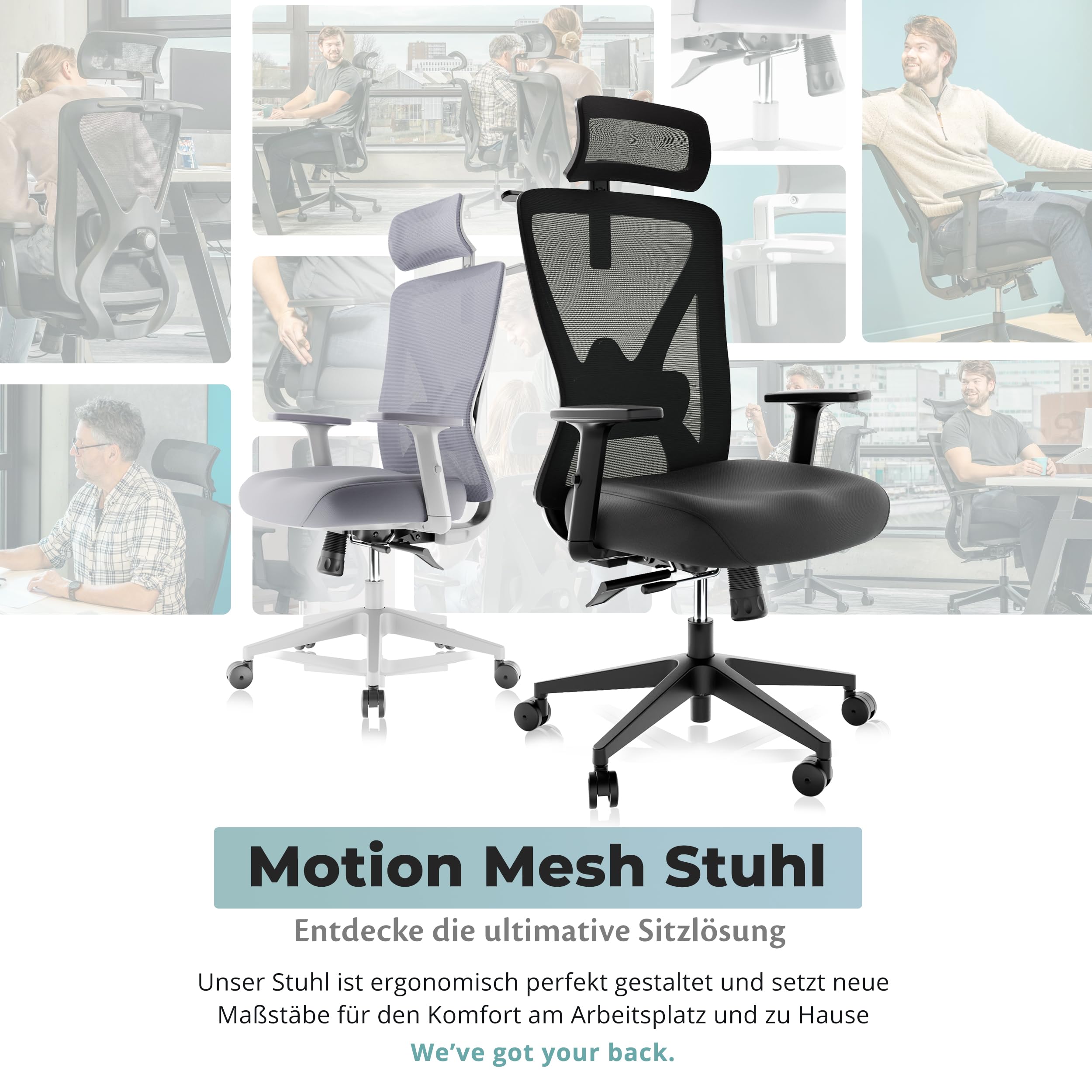 Backerz Bürostuhl Ergonomisch - Bürostühle 150kg, TUV & NEN 1335 Zertifiziert - Office Schreibtischstuhl - Chair - Ergonomischer Bürostuhl – Computerstuhl Höhenverstellbar & Rückenschonend – Schwarz