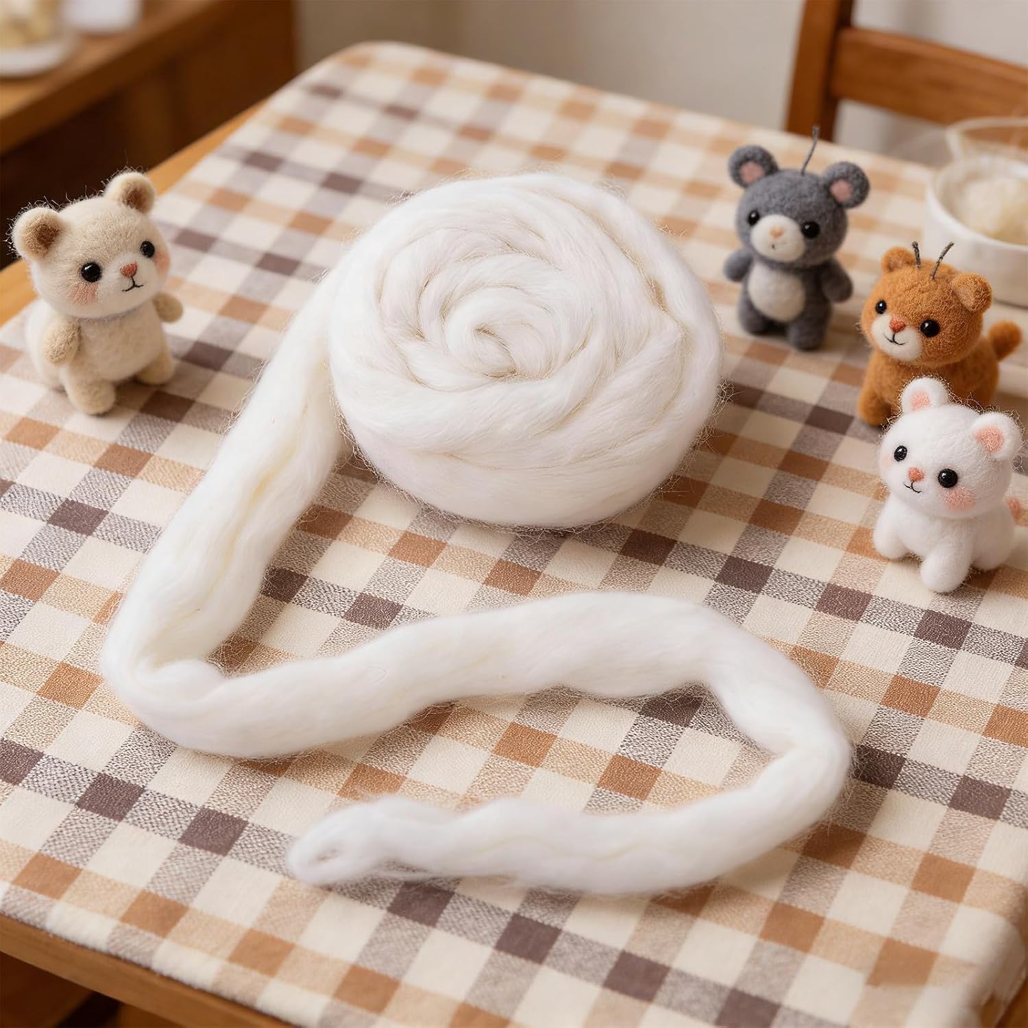 DEARMAMY Needle Felting Wool Roving Soft Touch Fiber White 100g 66s Wool and Making Versatile for Felting for DIY Craft Projects Suitable for Experts