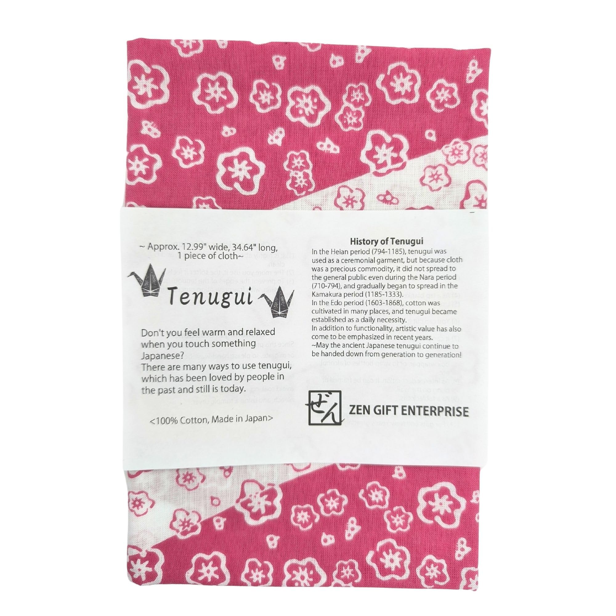 Zen Gift Enterprise Plum Blossom (Red Plum On White) Japanese Towel Tenugui With Fray Prevention Processing, Traditional, Made In Japan 34.64" L X 12.99" W (88 × 33 Cm)