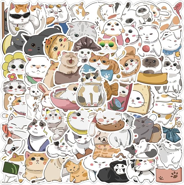 62 Pcs Cute Cat Stickers Pack, iMaMa Sweet Scrapbook Stickers, Waterproof Vinyl Aesthetic Stickers for Laptop, Skateboard, Water Bottles, Gift for Adults Teens Boys Girls Kids