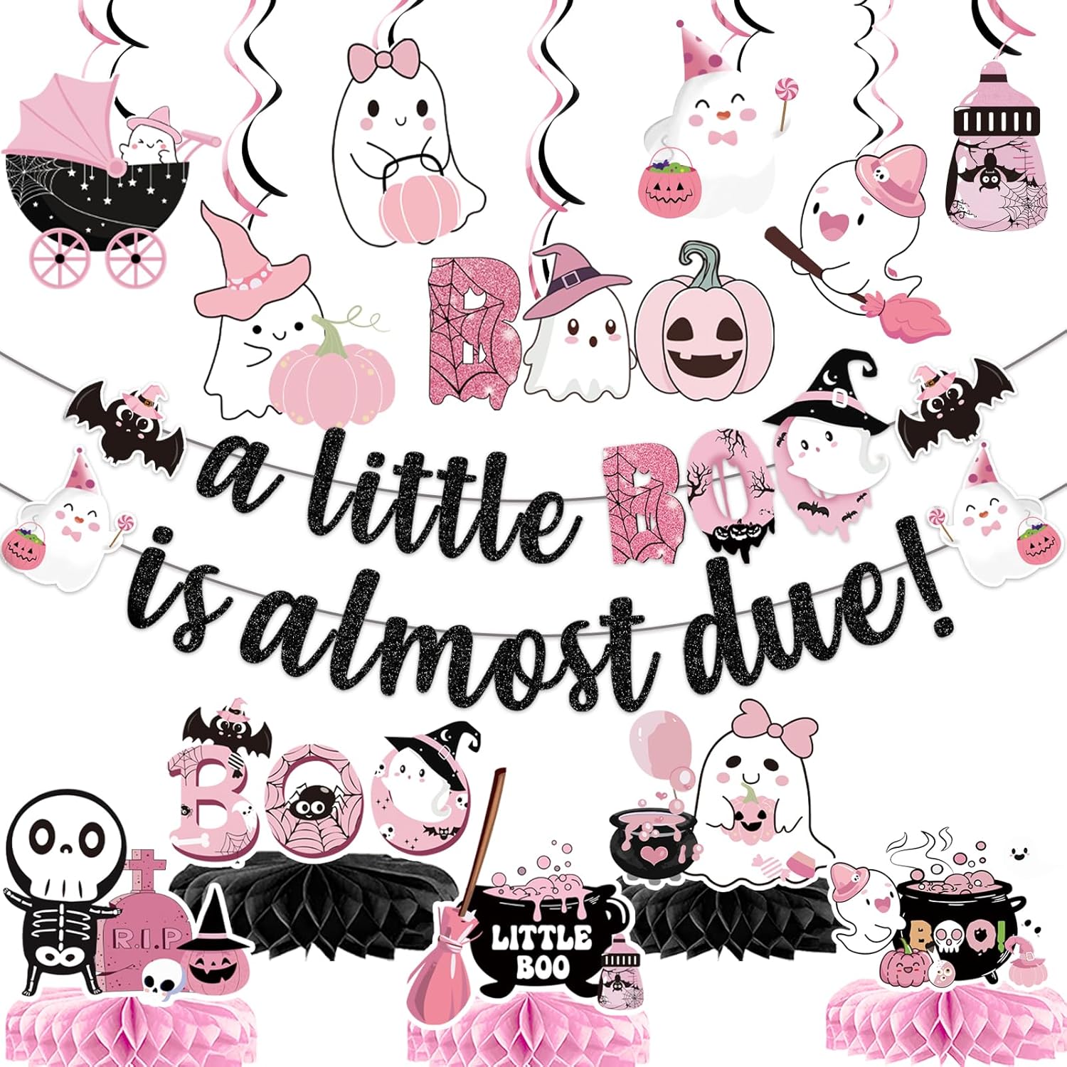 (Similar to)A little Boo Is Almost Due Banner Halloween Baby Shower Decorations Little Boo Baby Shower Decorations Girl for Halloween Pink Black Girl Halloween Party Decorations