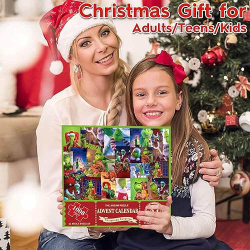 Miniatura 6 de Rompecabezas de calendario de Adviento 2023-1008 piezas para adultos y niños, calendario de cuenta regresiva de Santas Grinchmas de 24 días,