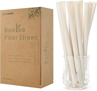 Biodegradable Smoothie Boba Straws made of Bamboo Fiber | 100 Pcs 9'' Jumbo Eco-Friendly Compostable Straws | for Hot & Co...
