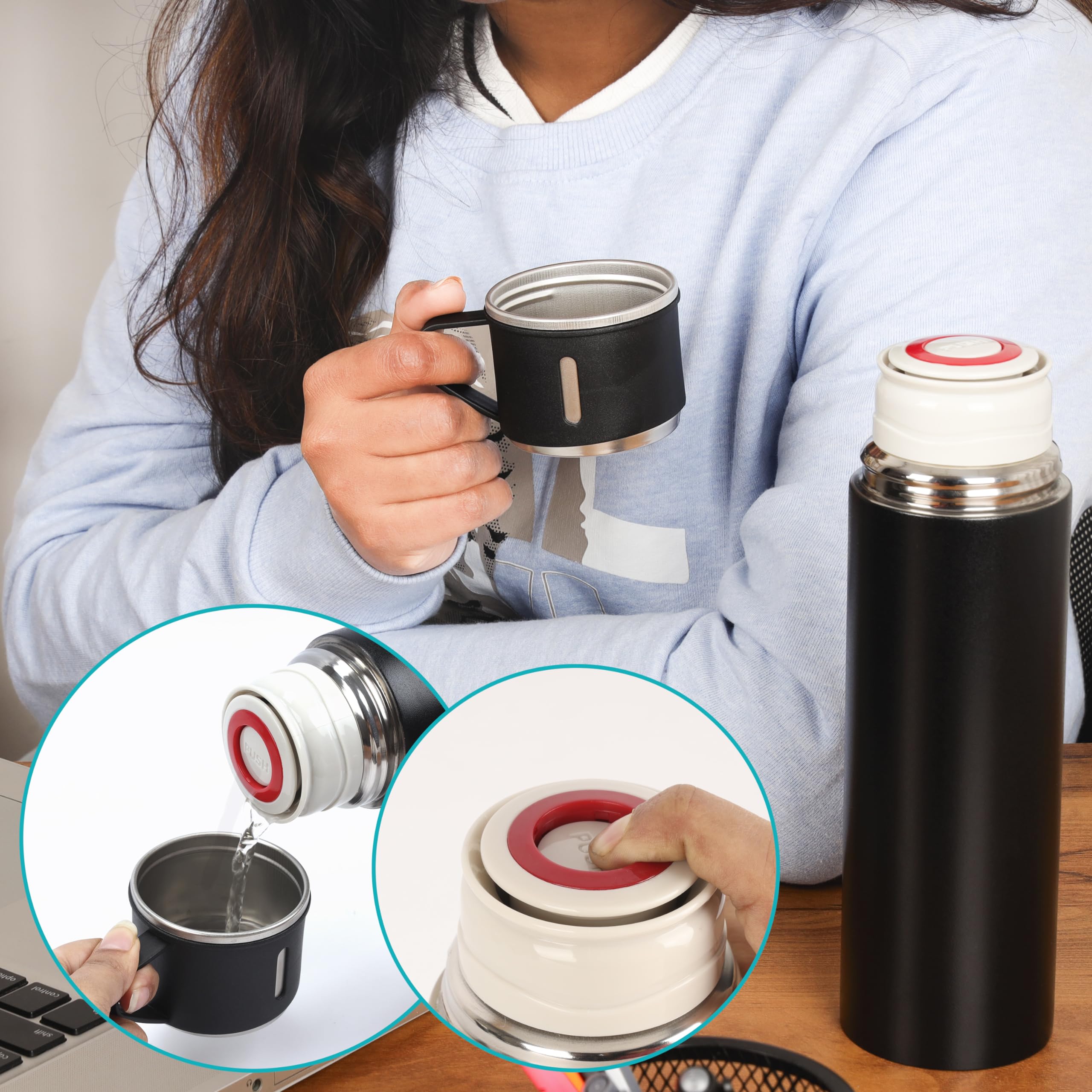 Termo Belle Vous Verde 800 Ml - Acero Inoxidable, Ideal Para Mate, Café Y Bebidas Frías/Calientes