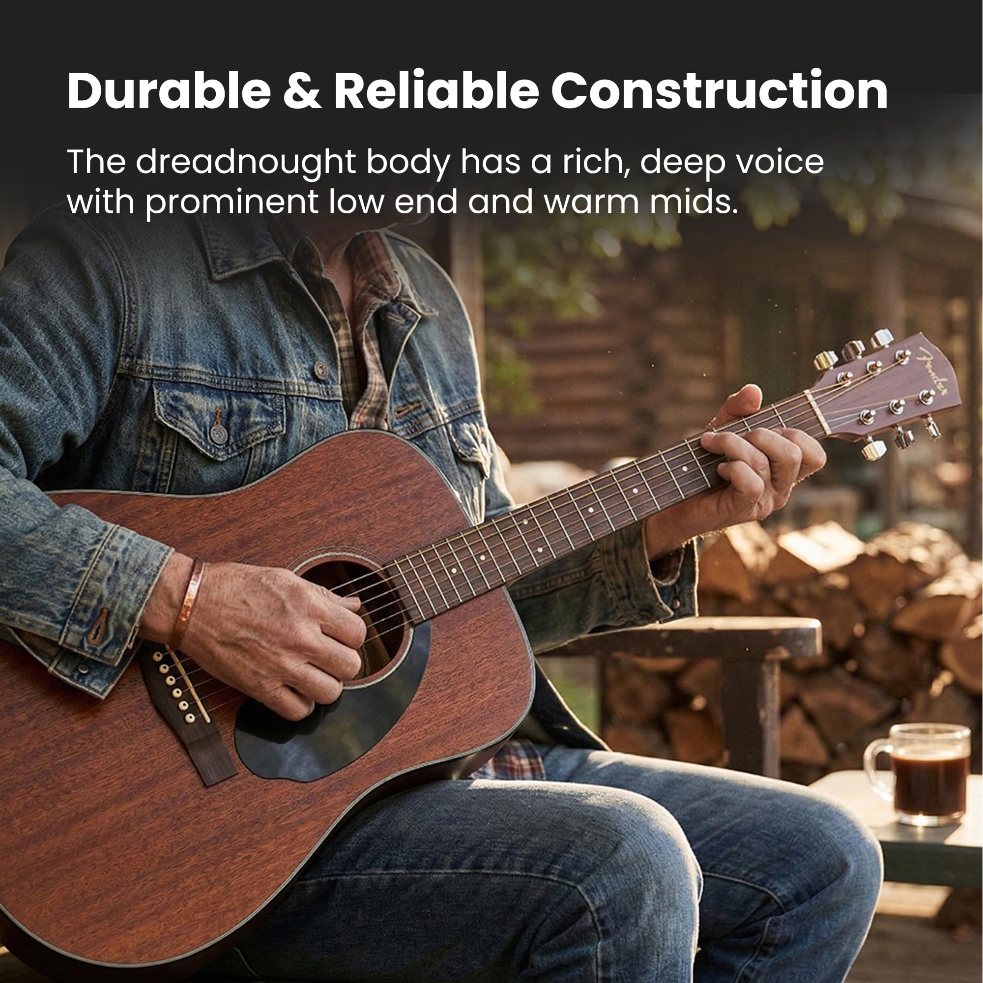 Fender CD-60S Solid Top Dreadnought Acoustic Guitar - All Mahogany Bundle with Hard Case, Tuner, Strap, Strings, Picks, and Austin Bazaar Instructional DVD - 4