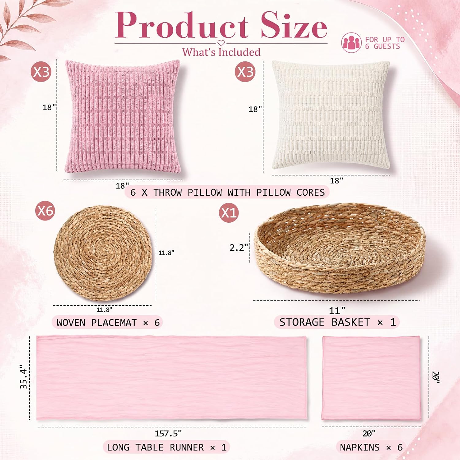 91'' x 110'' Extra Large Outdoor Boho Picnic Blanket Pink Table Runner Lace Teepee Tent 6 Throw Pillow 6 Napkins 6 Placemats Storage Basket Garland for Picnic Camping Wedding Garden
