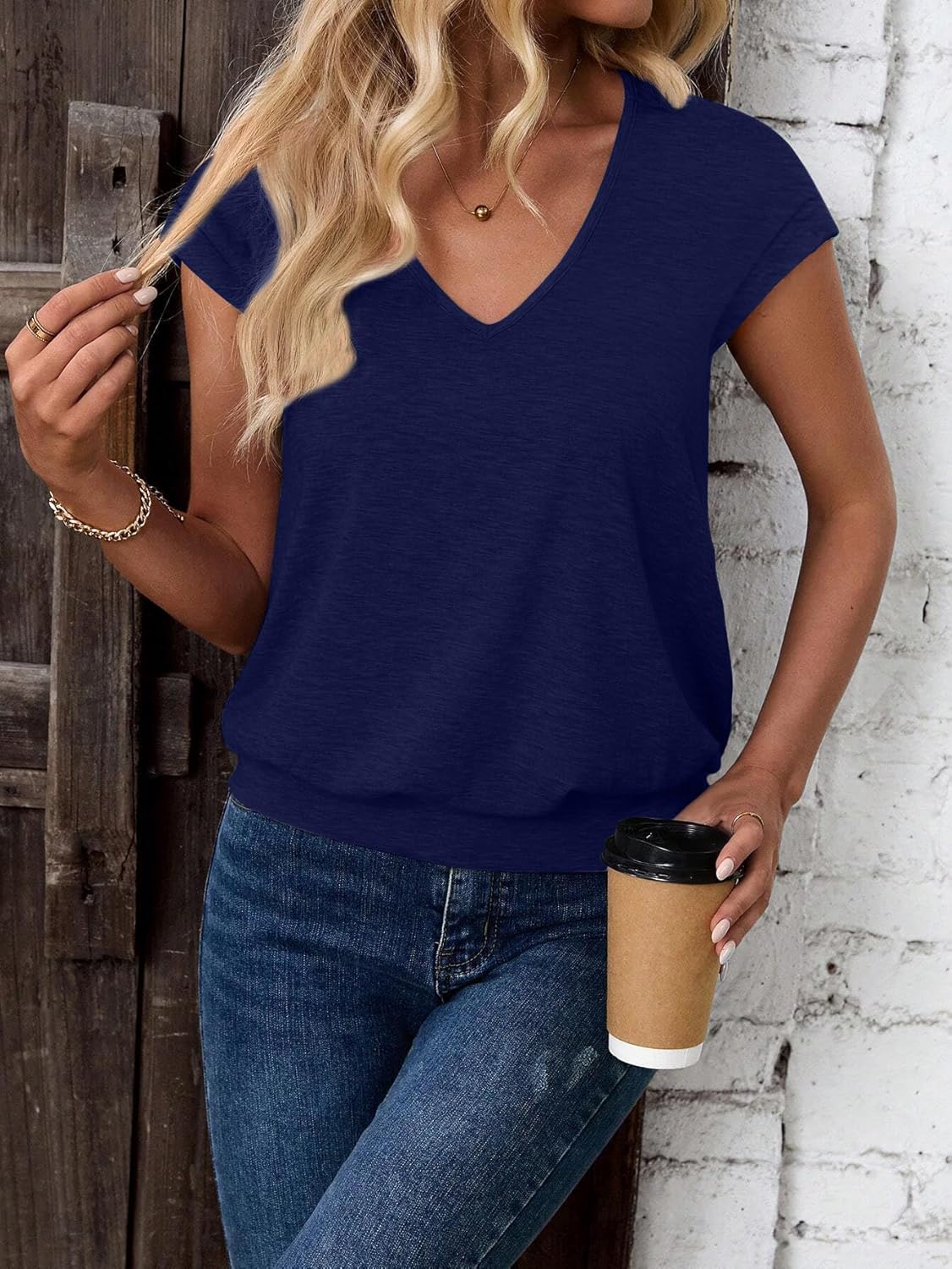 V Neck Cap Sleeve Top Women Banded Bottom T Shirts Fashion Blouse Summer Spring Beach Vacation Outfits Clothes 2026 - Image 5