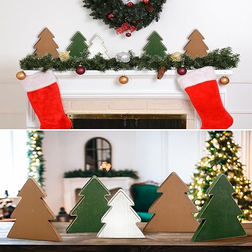 Miniatura 6 de 5 piezas de decoración de mesa de Navidad, árbol de Navidad, centro de mesa rústico de madera, árbol de Navidad independiente, decoración de mesa de