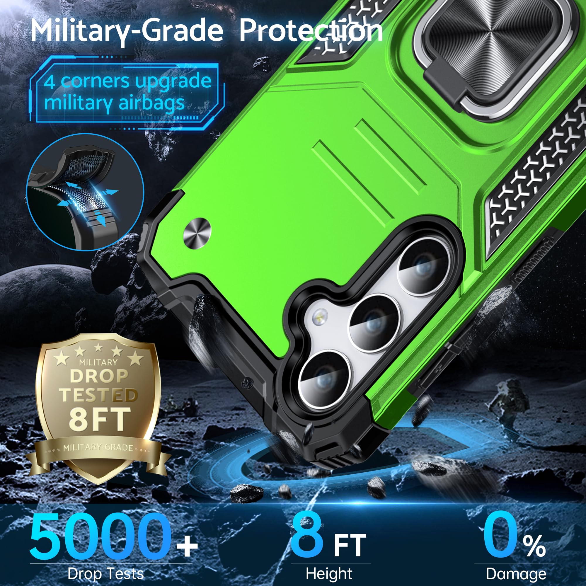 Cover DASFOND Per S23 FE, Custodia Rigida Militare Con Anello Cavalletto E Supporto Magnetico, Colore Verde Erba