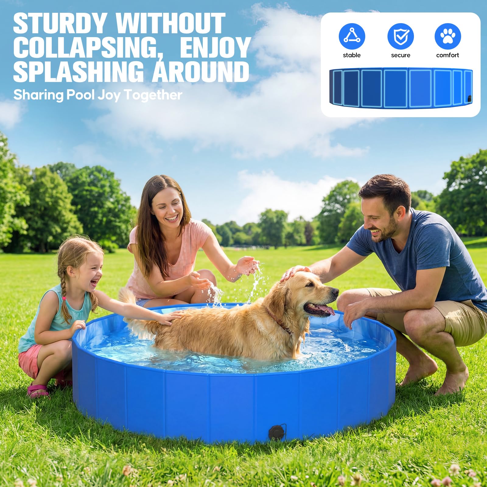 KingSom Hundepool, Hundebadewanne für Große Kleine Hunde, Faltbarer Hund Planschbecken rutschfest, Verdickt Robust Planschbecken Swimmingpool für Kinder, Schnelle Entwässerung Hundepool, 122 x 31 cm