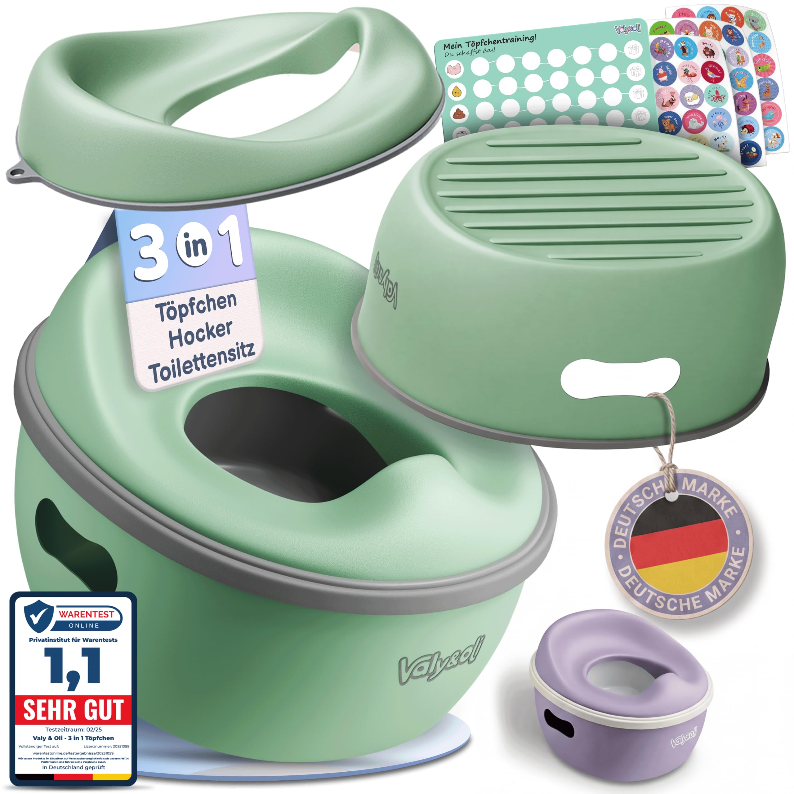 Valy&Oli® - Vasino 3 in 1 per bambini, sedile WC e sgabello, cresce con il bambino