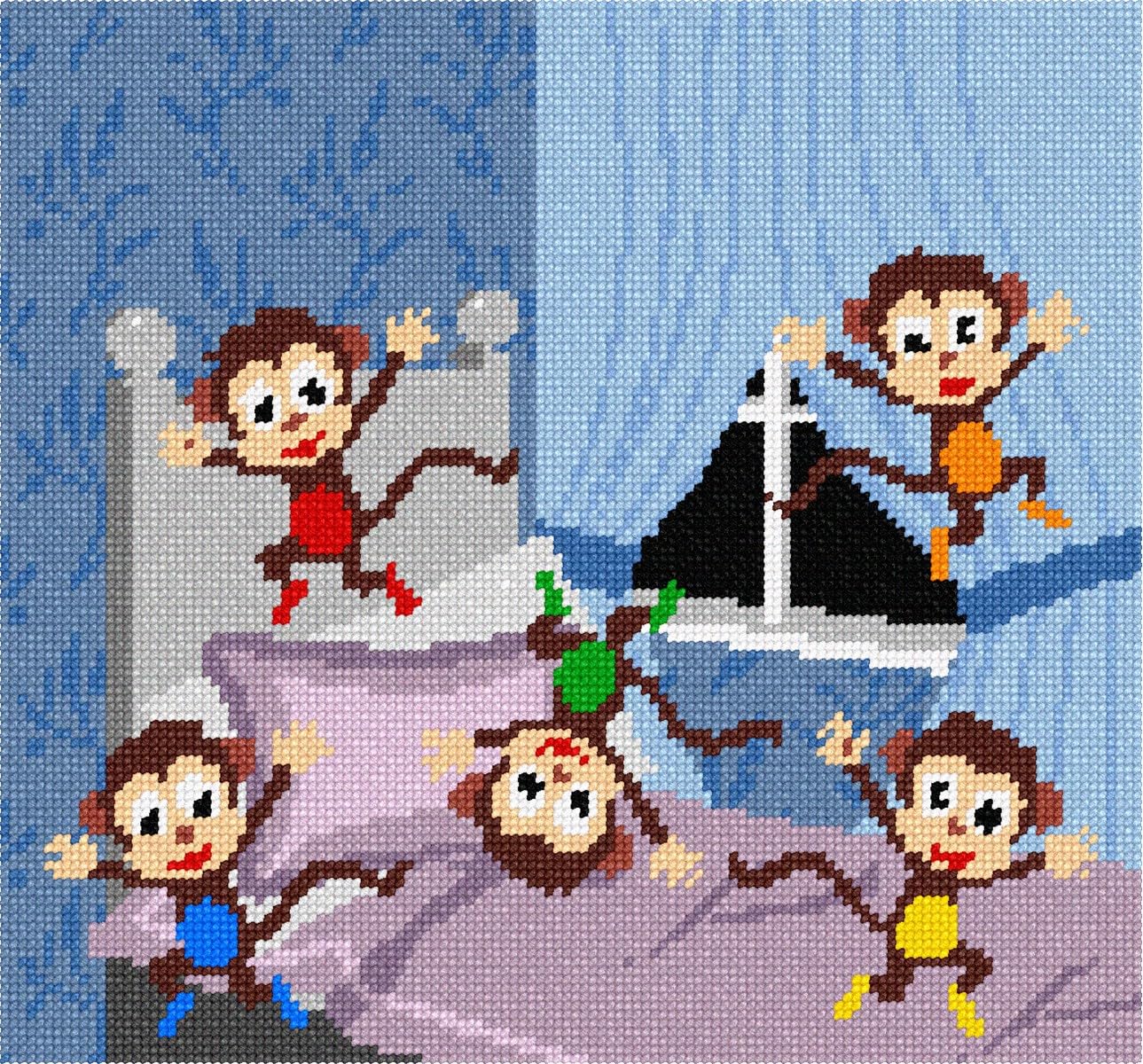 Pepita Needlepoint kit: Monkeys Jumping On The Bed, 10
