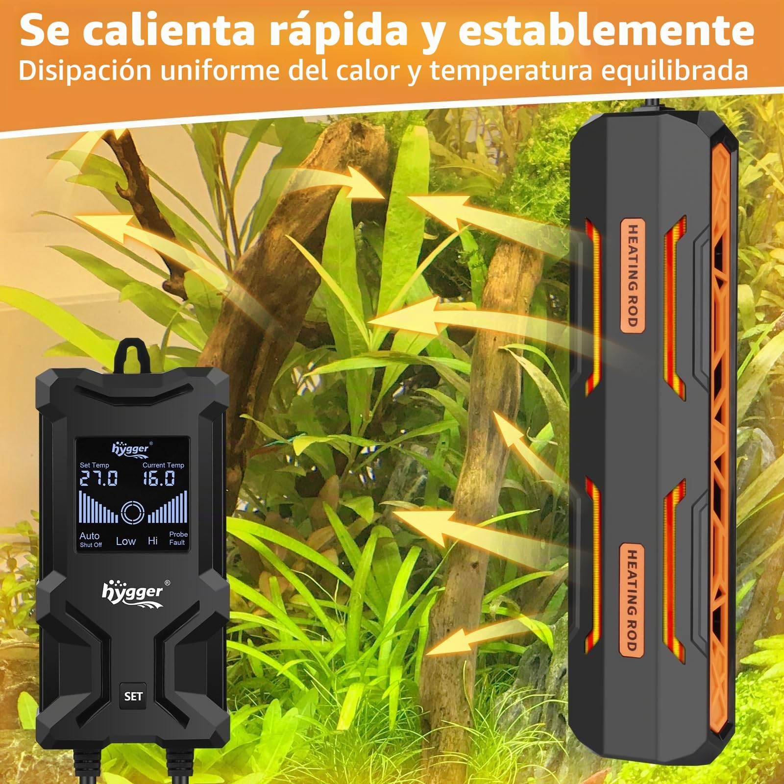 Hygger Calentador de Acuario, 1000W Sumergible Calentador para Acuario con Controlador de Pantalla Digital LCD Inteligente y Protección de Apagado Automático para Tanque de Agua Dulce de 492-984L