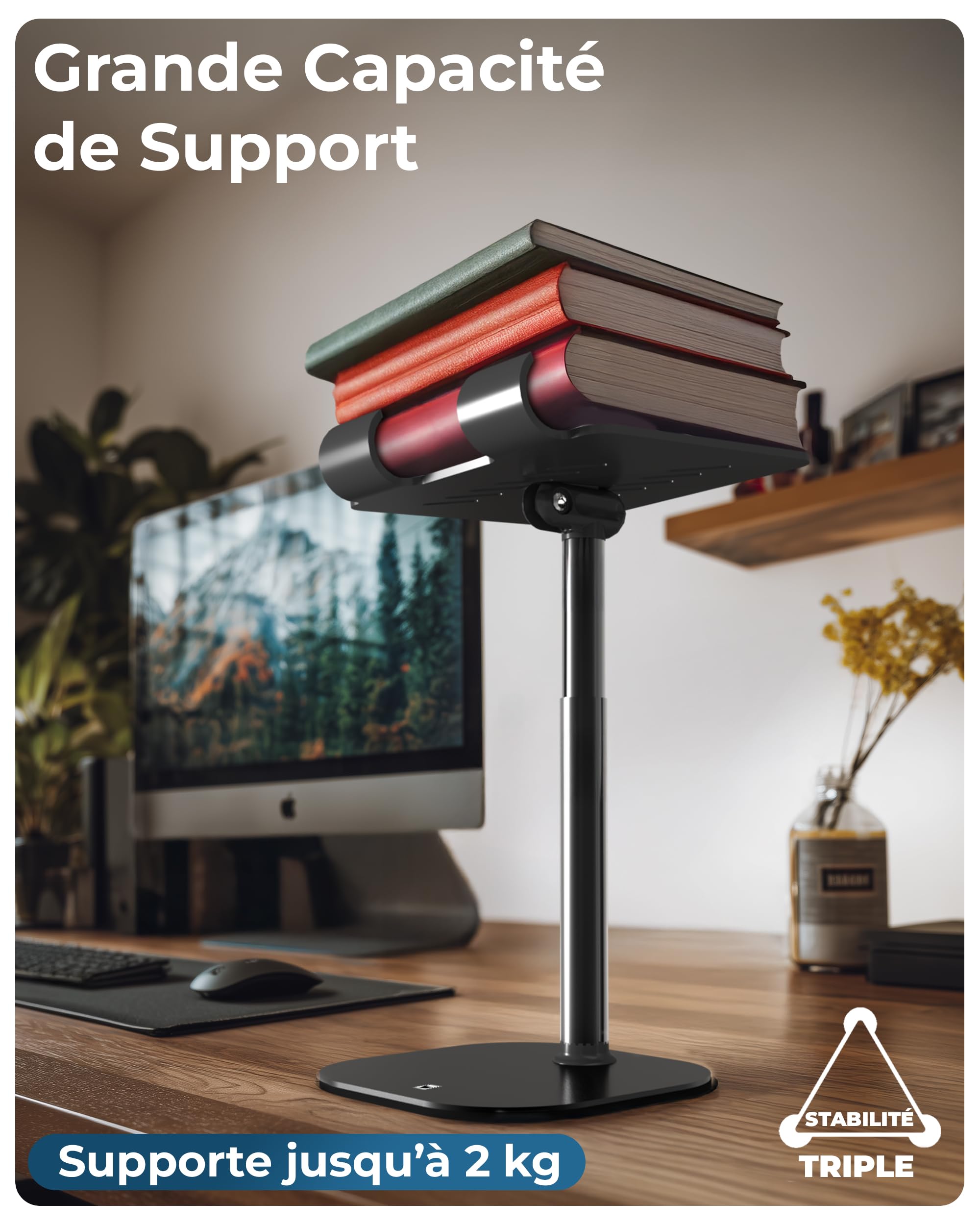 COOPER TabHolder, Support Tablette réglable 18-25 cm, Support iPad Bureau Premium, inclinable 270° pour moniteurs 15,6-17", Compatible iPad, Kindle, Surface, Samsung Galaxy Tab - Noir Nuit