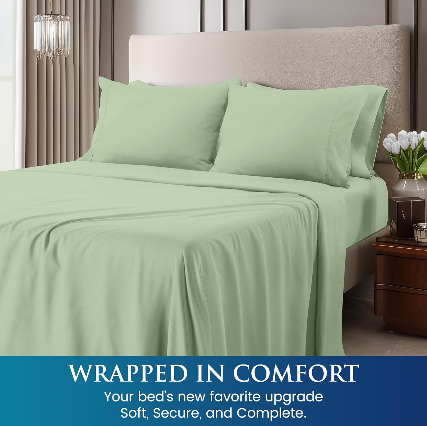 Utopia Bedding Queen Size 4 Piece Sheet Set - Brushed Microfiber - Soft Bed Sheets for Queen Size Bed Set - Includes 1 Fitted, 1 Flat, & 2 Pillow Cases - Deep Pocket (Sage) - Image 4